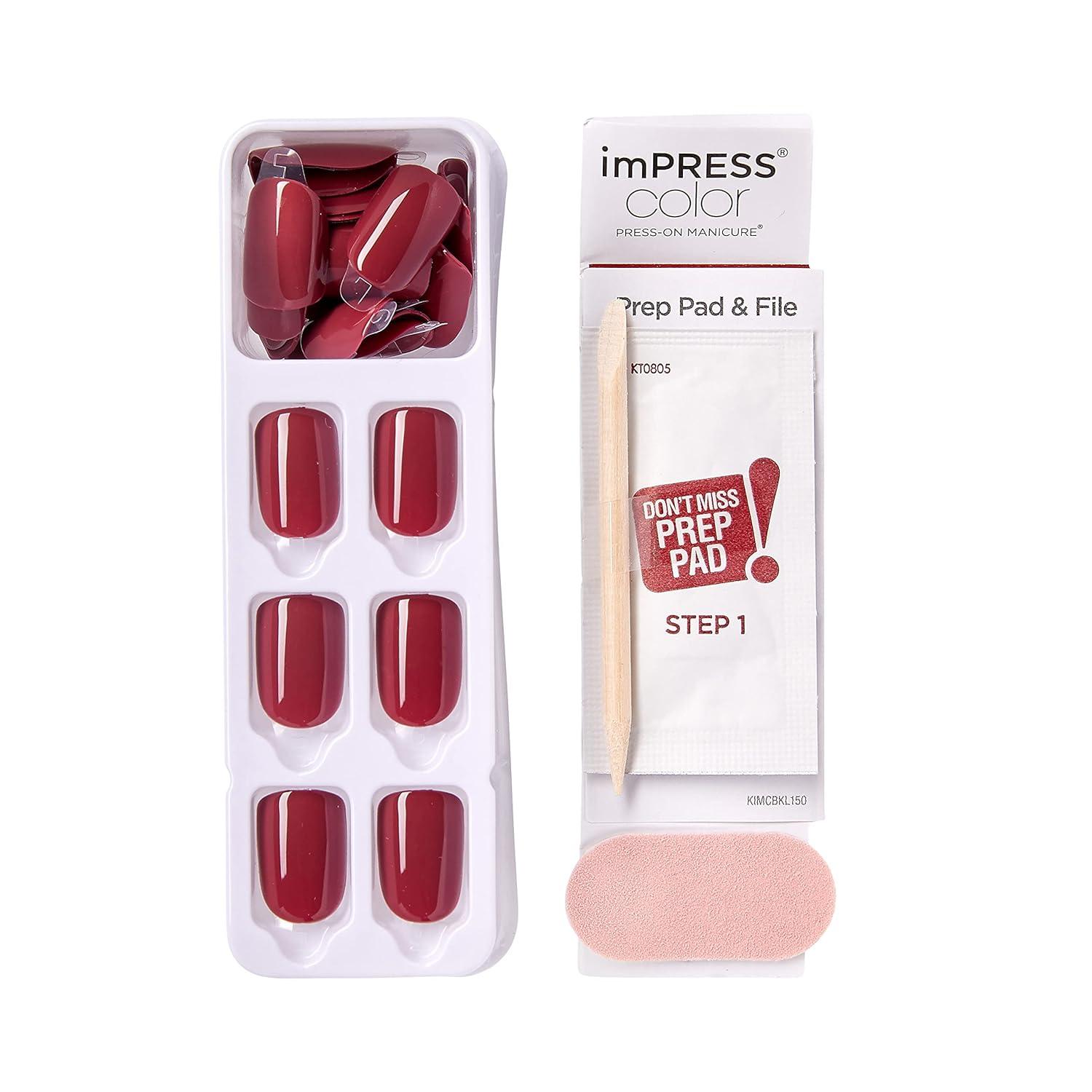 imageKISS imPRESS Color PressOn Manicure Gel Nail Kit PureFit Technology Short Length Taupe Prize PolishFree Solid Color Mani Includes Prep Pad Mini File Cuticle Stick and 30 Fake Nails33 Piece Set