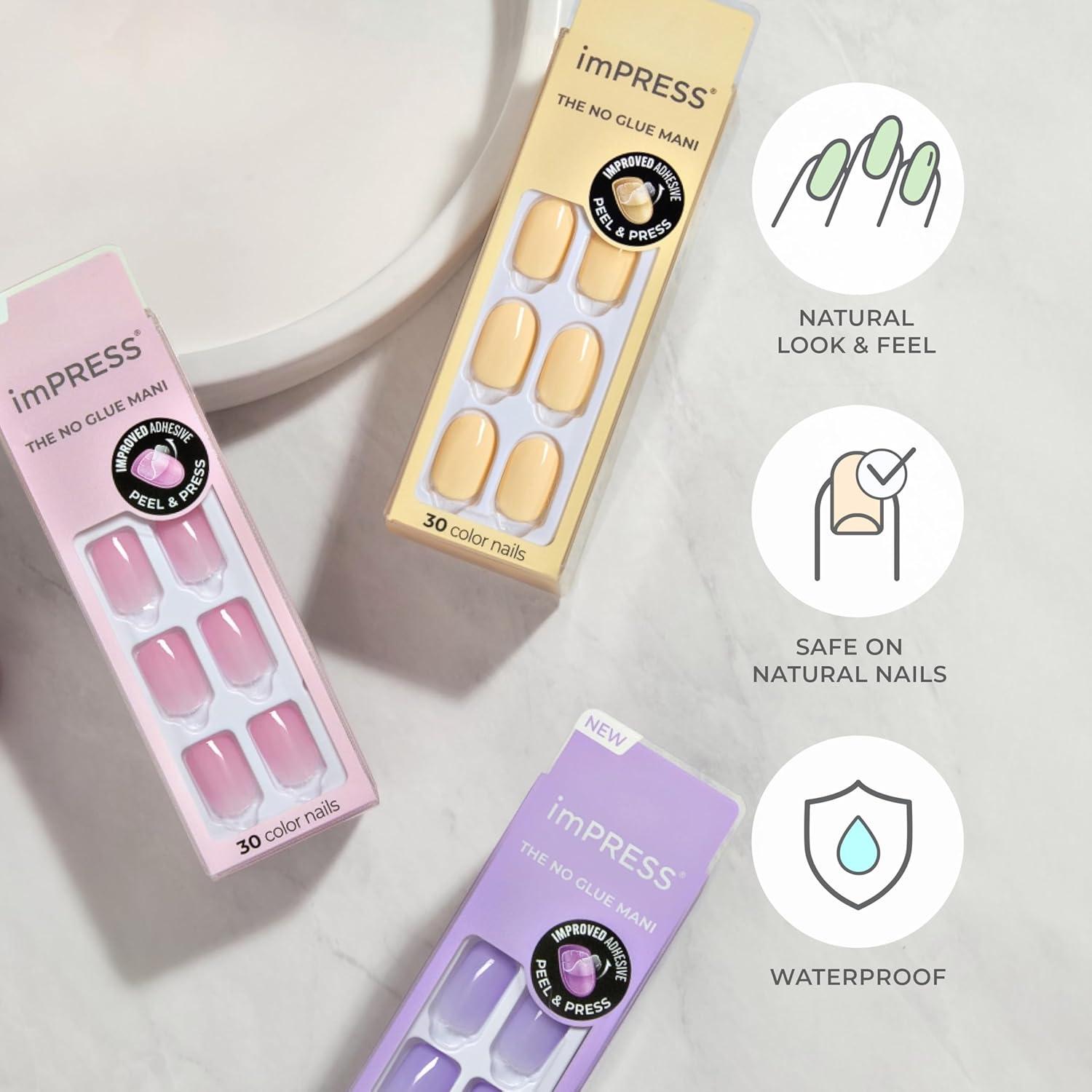 imageKISS imPRESS Color PressOn Manicure Gel Nail Kit PureFit Technology Short Length Taupe Prize PolishFree Solid Color Mani Includes Prep Pad Mini File Cuticle Stick and 30 Fake Nails33 Piece Set