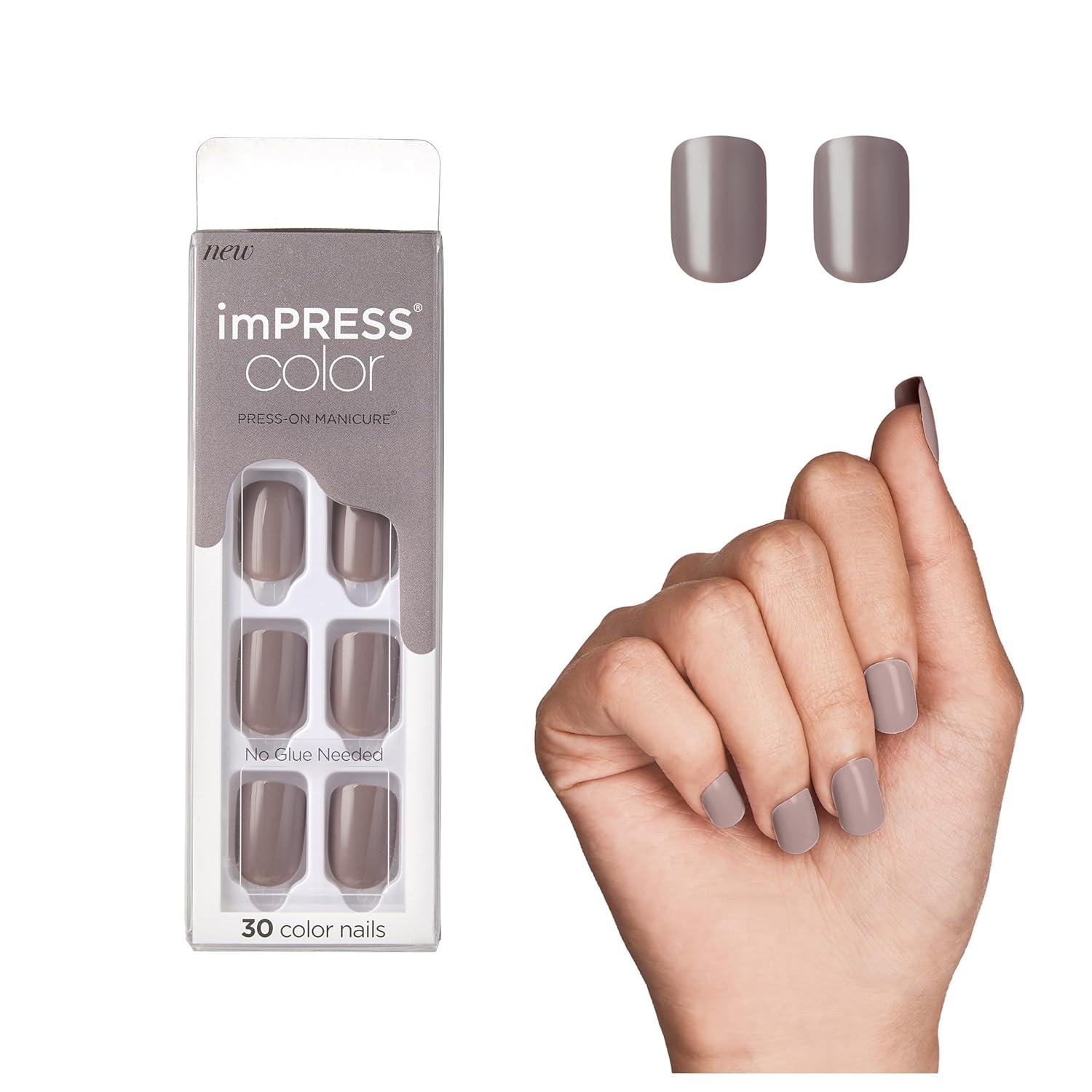 imageKISS imPRESS Color PressOn Manicure Gel Nail Kit PureFit Technology Short Length Taupe Prize PolishFree Solid Color Mani Includes Prep Pad Mini File Cuticle Stick and 30 Fake Nails33 Piece Set