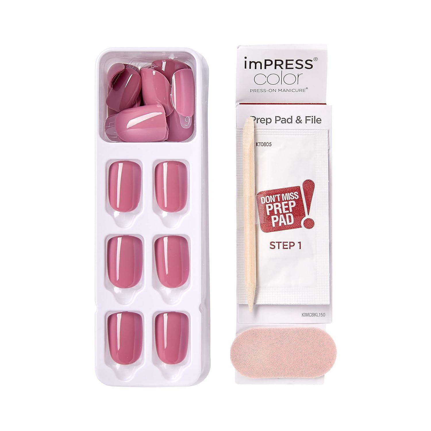 imageKISS imPRESS Color PressOn Nails PolishFree Manicure Set Frosting 30 ChipProof SmudgeProof Fake NailsPetal Pink
