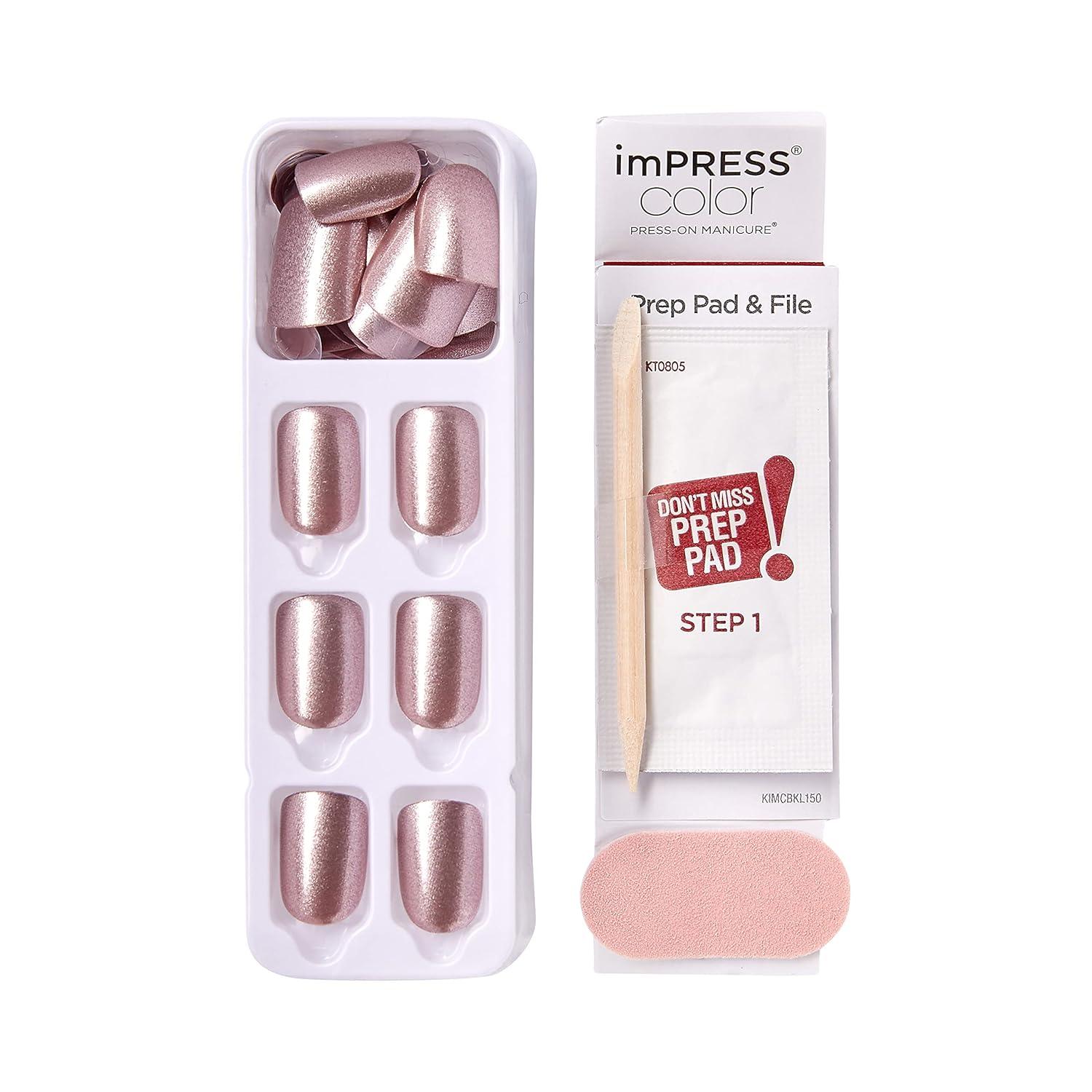 imageKISS imPRESS Color PressOn Nails PolishFree Manicure Set Frosting 30 ChipProof SmudgeProof Fake NailsPretty Pink