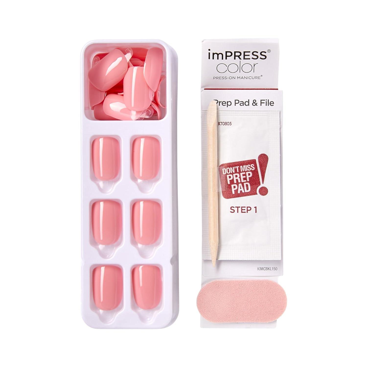 imageKISS imPRESS Color PressOn Nails PolishFree Manicure Set Frosting 30 ChipProof SmudgeProof Fake NailsPretty Pink