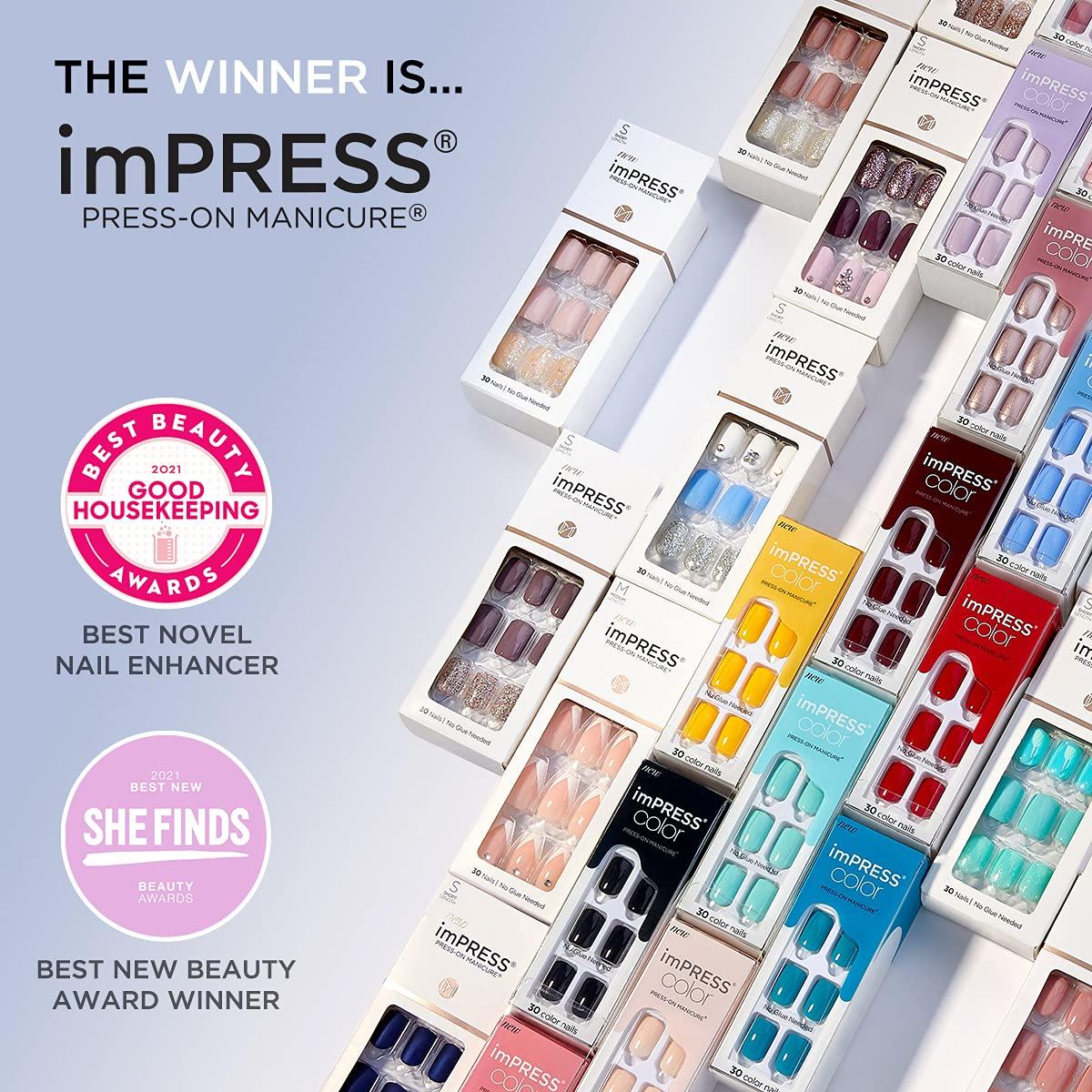 imageKISS imPRESS Color PressOn Nails PolishFree Manicure Set Frosting 30 ChipProof SmudgeProof Fake NailsTry Gray