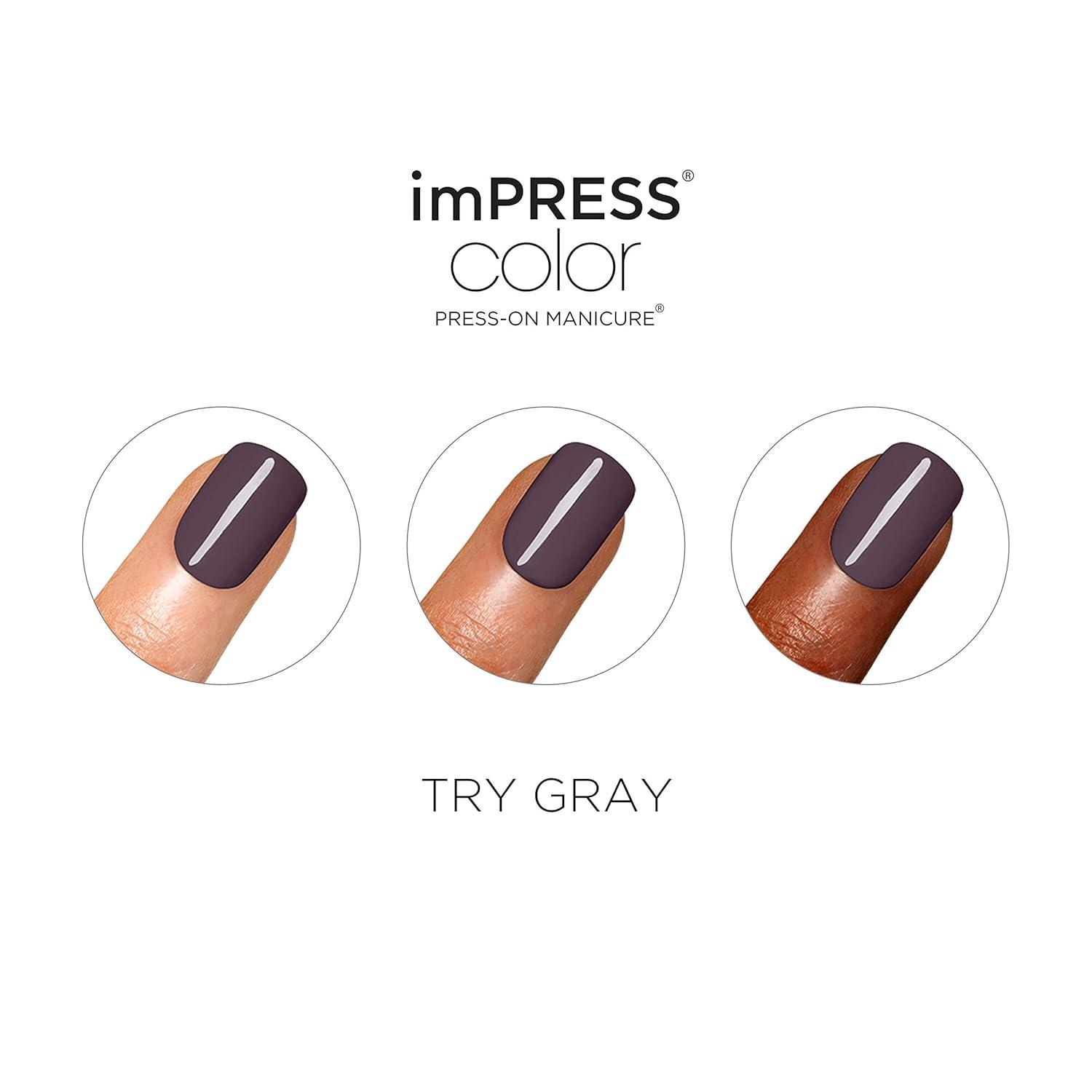 imageKISS imPRESS Color PressOn Nails PolishFree Manicure Set Frosting 30 ChipProof SmudgeProof Fake NailsTry Gray