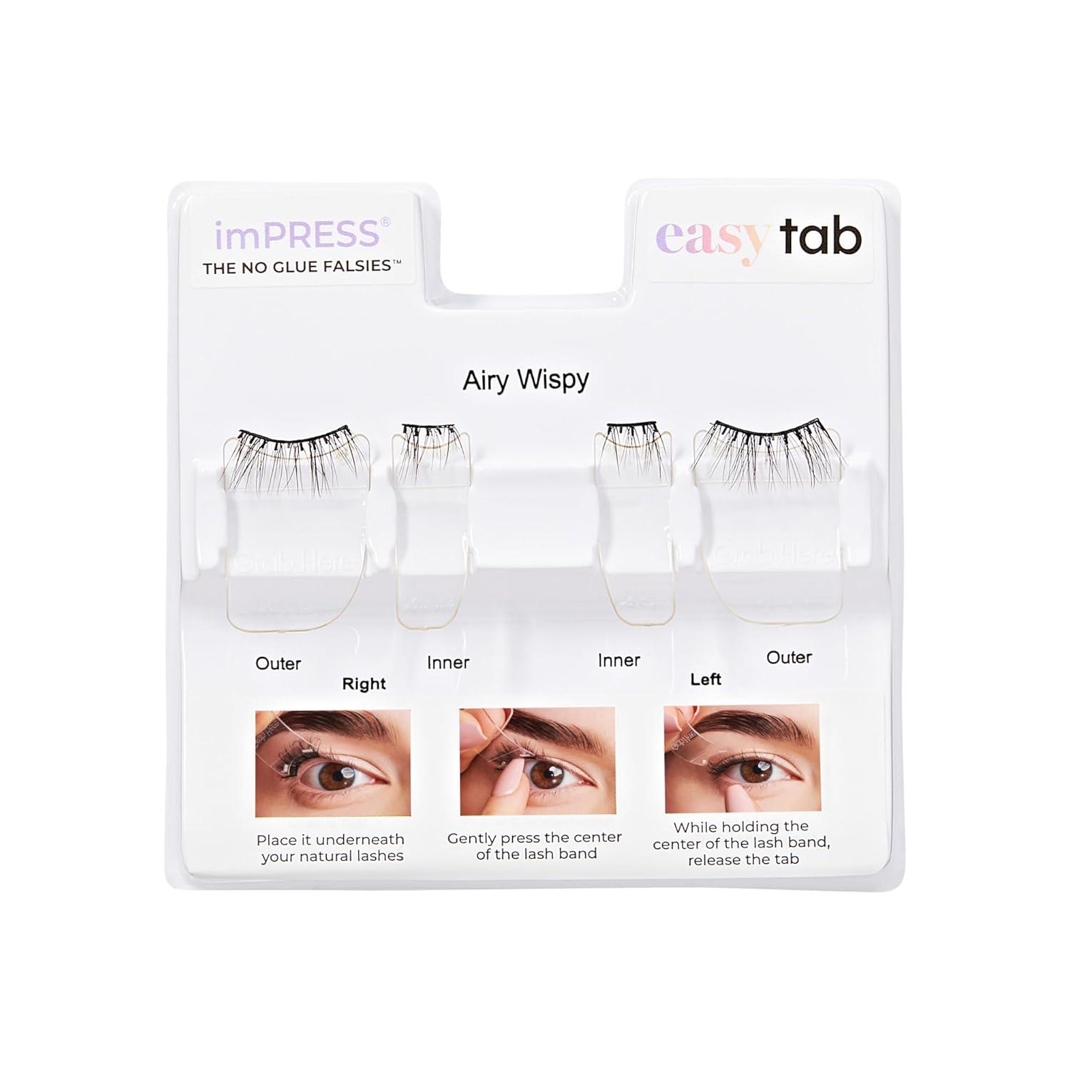 imageKISS imPRESS Falsies Easy Tab Press On Self Adhesive Eyelashes Black Airy Wispy 1 Pair of 3mm6mm inner Light Volume Eyelash Clusters ampamp 1 Pair of 4mm10mm Outer HalfLashes with Easy TabsAiry Wispy