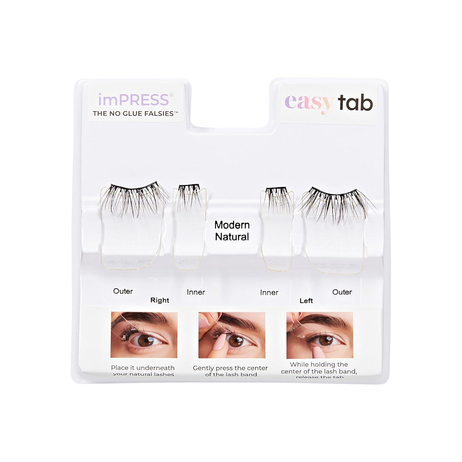 imageKISS imPRESS Falsies Easy Tab Press On Self Adhesive Eyelashes Black Modern Natural 1 Pair of 6mm7mm Inner Natural Volume Eyelash Clusters ampamp 1 Pair of 6mm12mm Outer HalfLashes with Easy Tabs