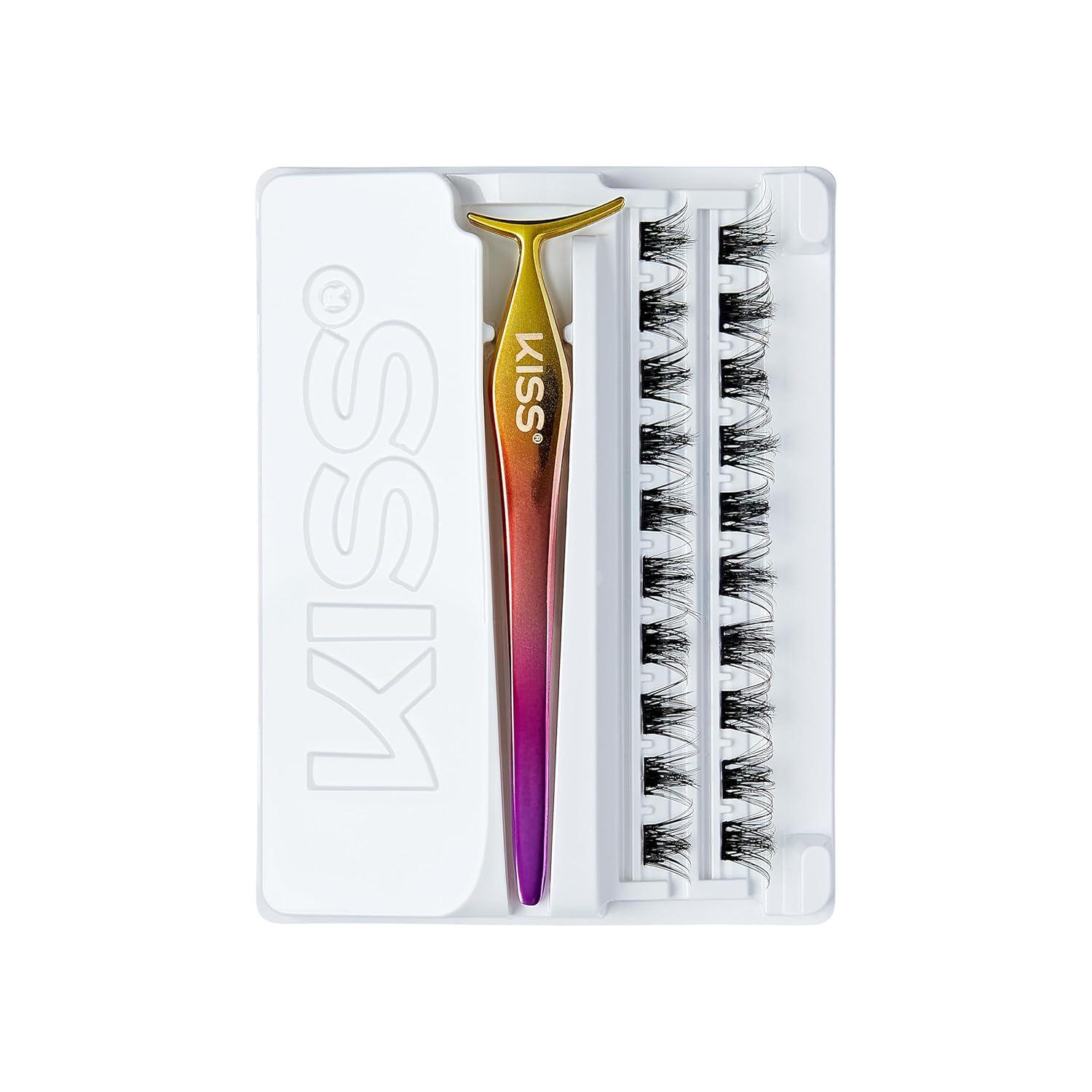 imageKISS imPRESS Falsies Press On Self Adhesive Eyelashes 12mm14mm Glam Volume Press On Lashes Black No Glue Needed Invisible Band 20 Lash Clusters ampamp NonStick Applicator SpikySpiky