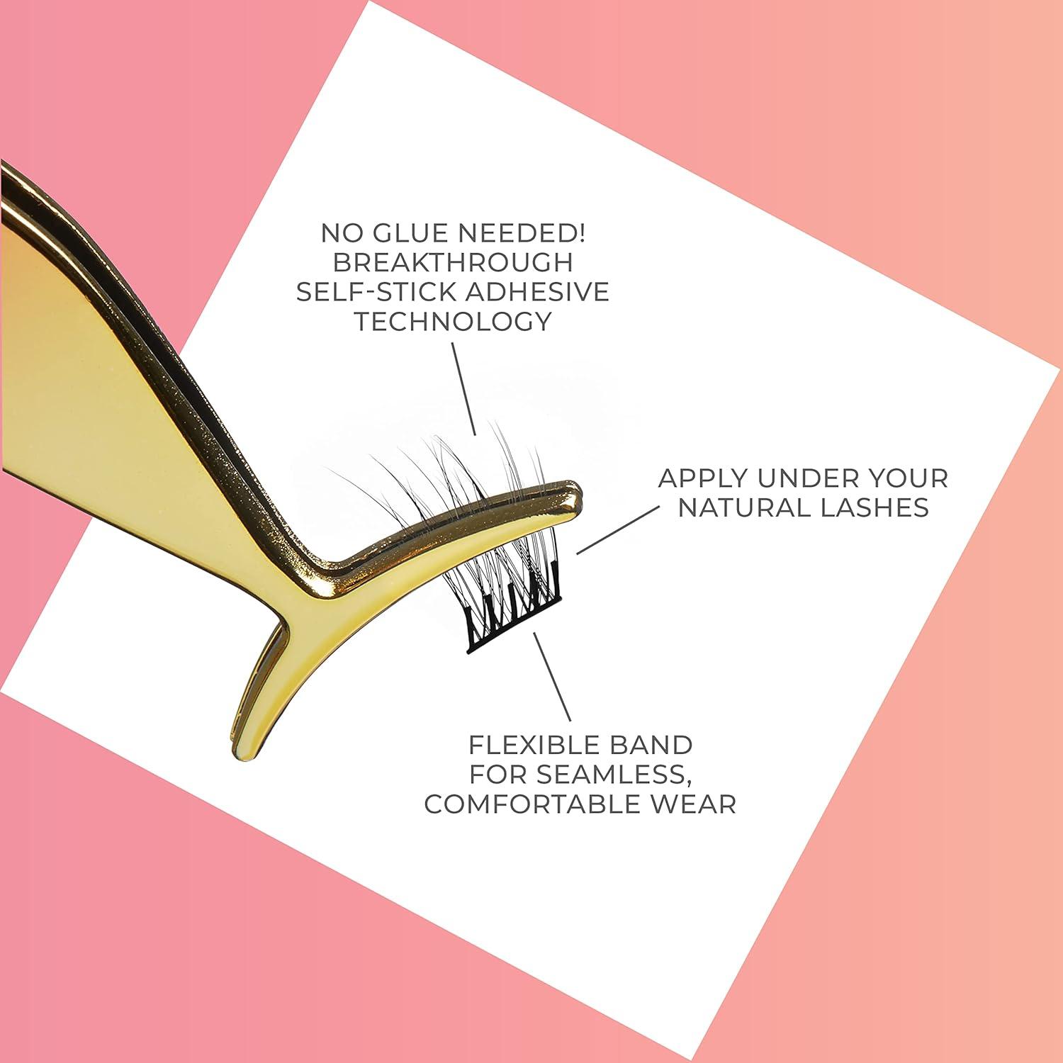 imageKISS imPRESS Falsies Press On Self Adhesive Eyelashes 12mm14mm Glam Volume Press On Lashes Black No Glue Needed Invisible Band 20 Lash Clusters ampamp NonStick Applicator SpikySpiky