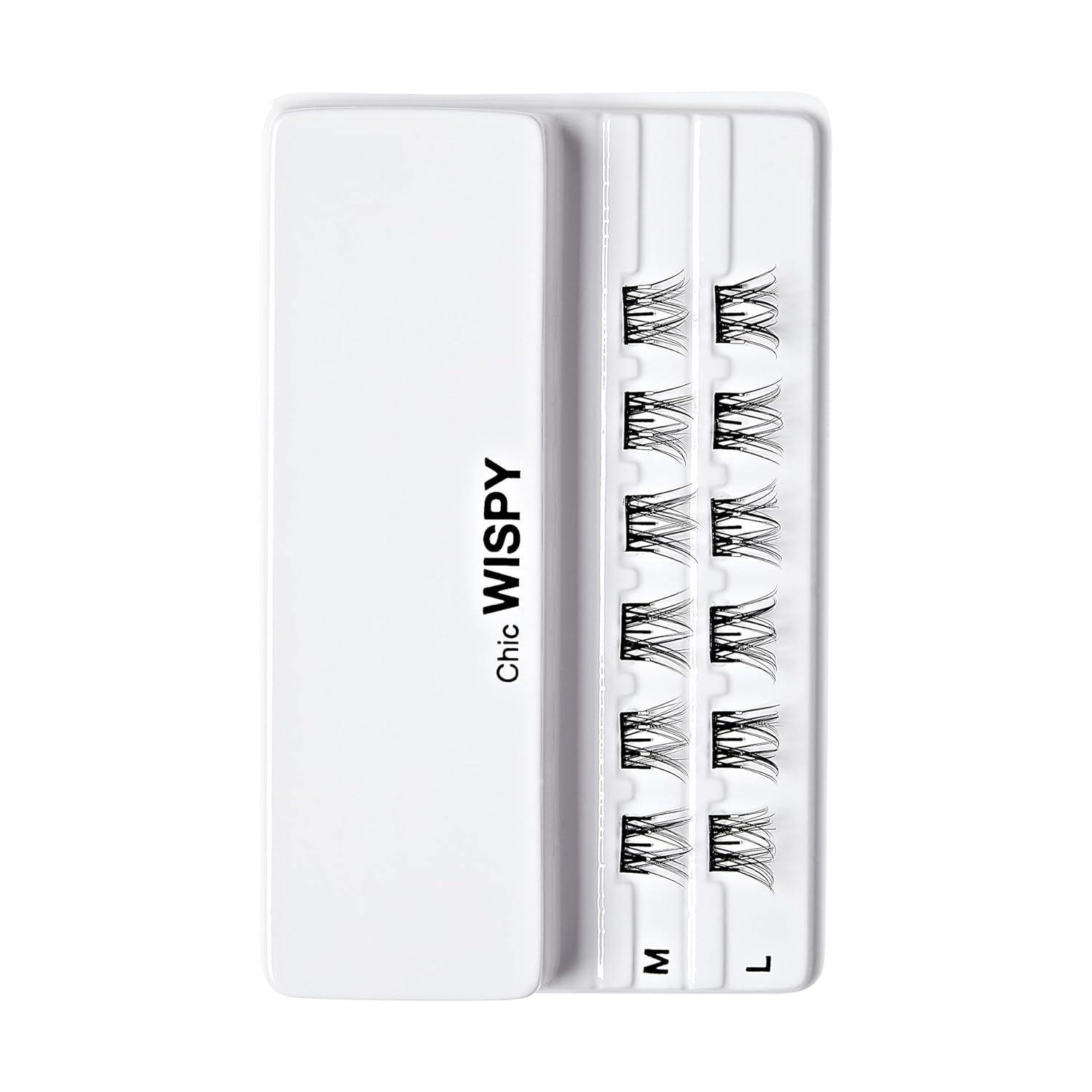 imageKISS imPRESS Falsies Press On Self Adhesive Eyelashes 12mm14mm Natural Volume Press On Lashes Black No Glue Needed Invisible Band 12 Lash Clusters Chic12 Piece Assortment