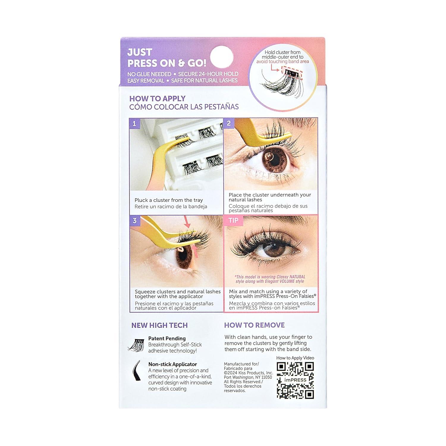 imageKISS imPRESS Falsies Press On Self Adhesive Eyelashes 12mm14mm Natural Volume Press On Lashes Black No Glue Needed Invisible Band 12 Lash Clusters Chic12 Piece Assortment
