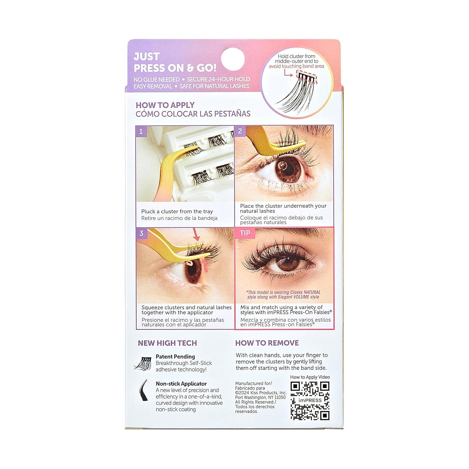 imageKISS imPRESS Falsies Press On Self Adhesive Eyelashes 12mm14mm Natural Volume Press On Lashes Black No Glue Needed Invisible Band 12 Lash Clusters SleekModern Natural