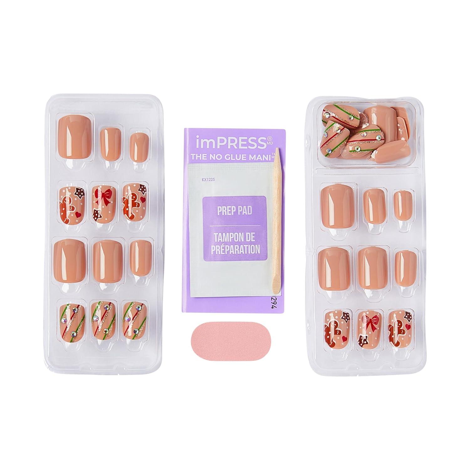 imageKISS imPRESS Holiday Press On Nails Be Merry Pink Short Oval 3D Effect Improved Super Hold Adhesive 30 Fake Nails Prep Pad Mini Nail File ampamp Manicure StickMistletoe Kiss