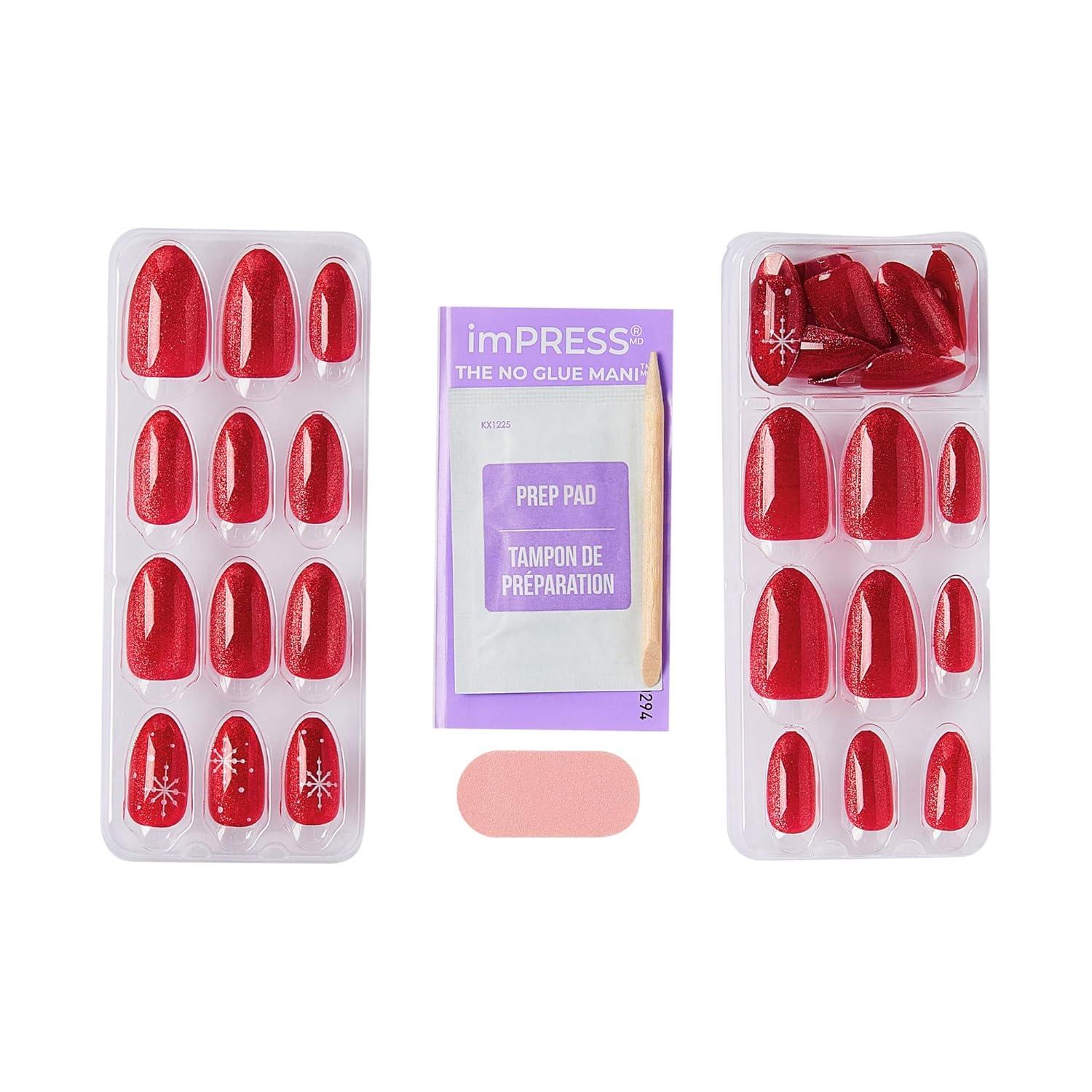 imageKISS imPRESS Holiday Press On Nails Be Merry Pink Short Oval 3D Effect Improved Super Hold Adhesive 30 Fake Nails Prep Pad Mini Nail File ampamp Manicure StickThe Cute List
