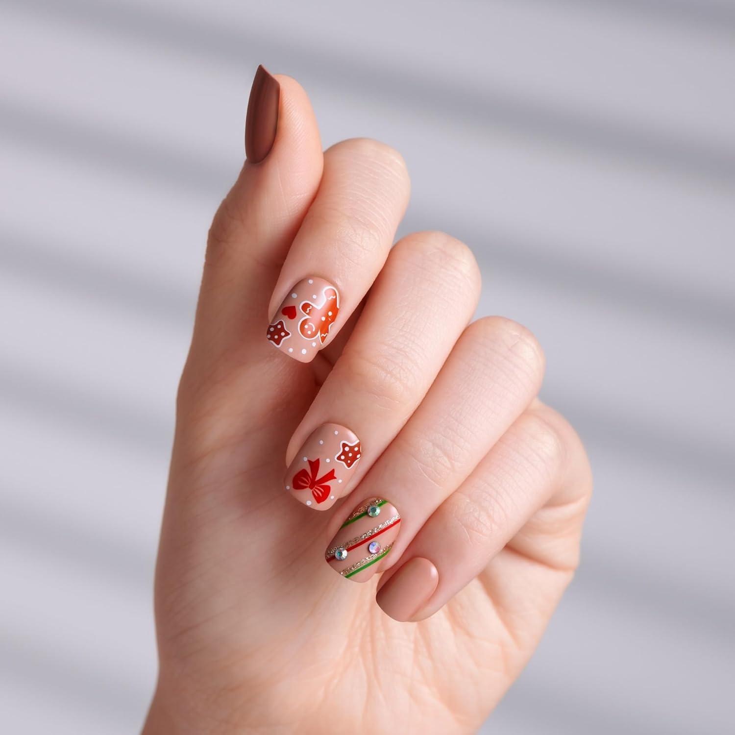 imageKISS imPRESS Holiday Press On Nails Be Merry Pink Short Oval 3D Effect Improved Super Hold Adhesive 30 Fake Nails Prep Pad Mini Nail File ampamp Manicure StickMistletoe Kiss