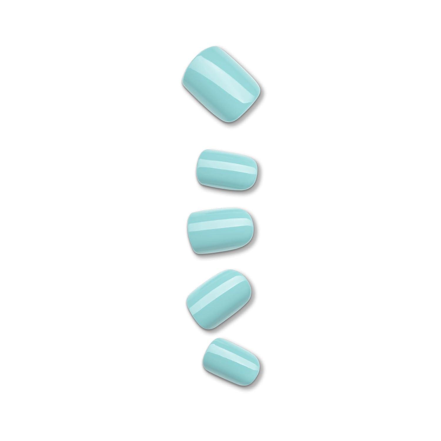 imageKISS imPRESS No Glue Mani Press On Nails Baby why so Blue Blue Short Size Squoval Shape Includes 30 Nails Prep Pad Instructions Sheet 1 Manicure Stick 1 Mini FileMint To Be