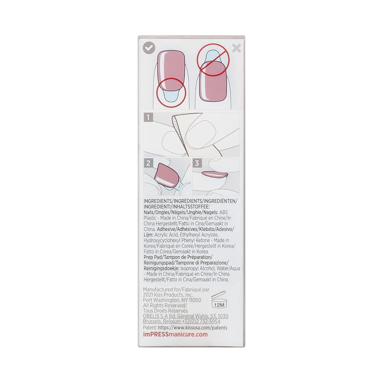 imageKISS imPRESS No Glue Mani Press On Nails Color Champagne Pink Pink Short Size Squoval Shape Includes 30 Nails Prep Pad Instructions Sheet 1 Manicure Stick 1 Mini File
