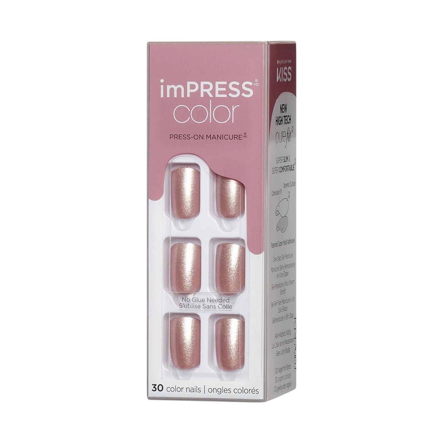 imageKISS imPRESS No Glue Mani Press On Nails Color Champagne Pink Pink Short Size Squoval Shape Includes 30 Nails Prep Pad Instructions Sheet 1 Manicure Stick 1 Mini File