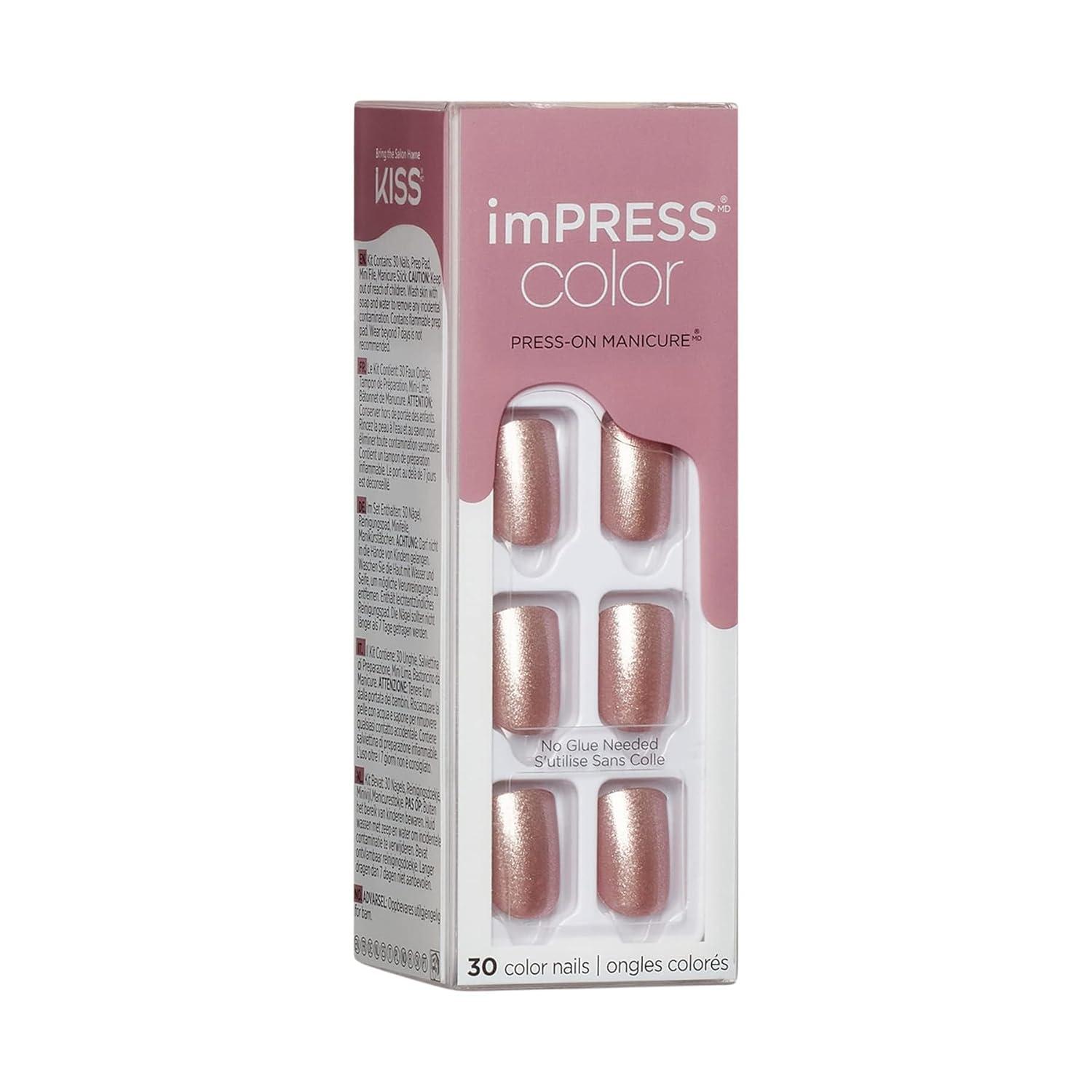 imageKISS imPRESS No Glue Mani Press On Nails Color Champagne Pink Pink Short Size Squoval Shape Includes 30 Nails Prep Pad Instructions Sheet 1 Manicure Stick 1 Mini File