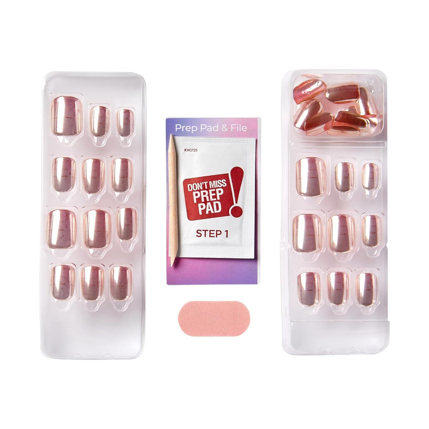 imageKISS imPRESS No Glue Mani Press On Nails Color FX Satellite Light Pink Short Size Squoval Shape Includes 30 Nails Prep Pad Instructions Sheet 1 Manicure Stick 1 Mini FileWanderlust