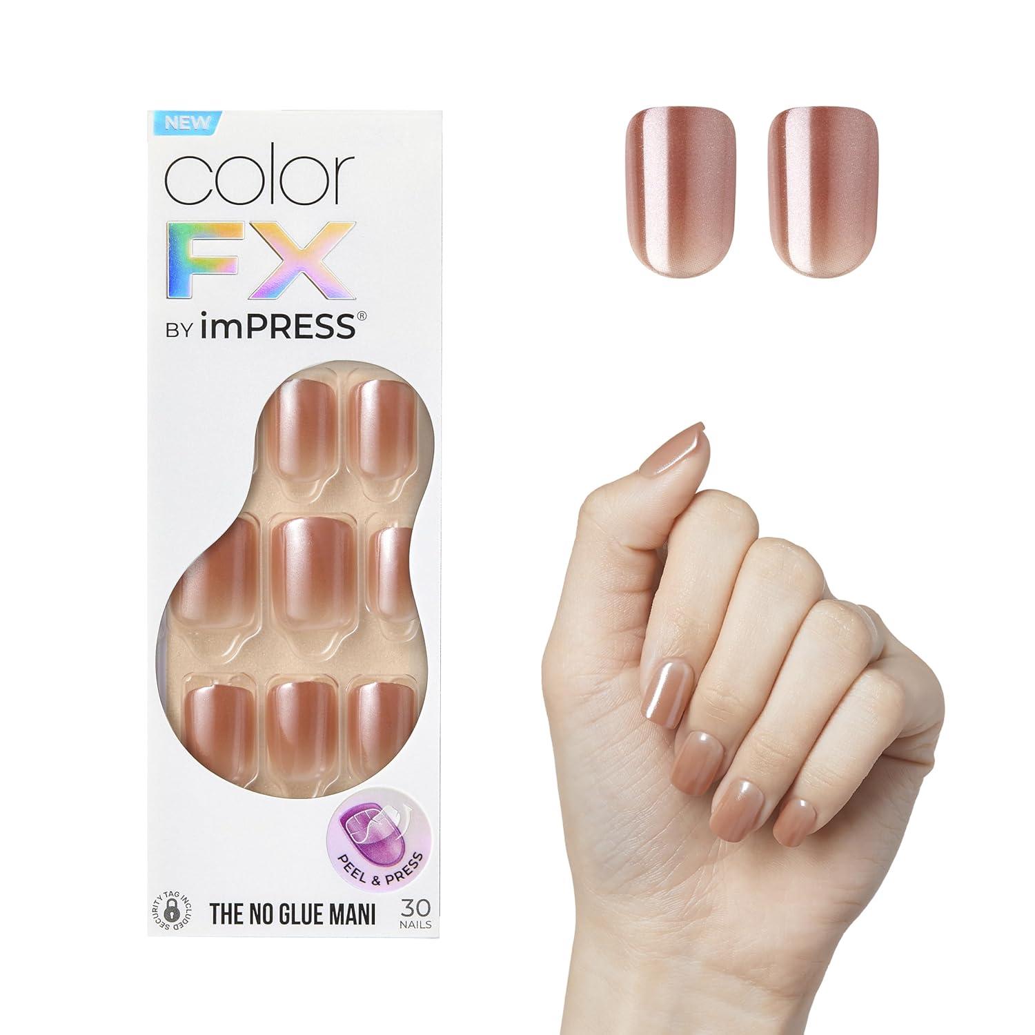 imageKISS imPRESS No Glue Mani Press On Nails Color FX Starstruck Beige Short Size Squoval Shape Includes 30 Nails Prep Pad Instructions Sheet 1 Manicure Stick 1 Mini FileShort Squoval