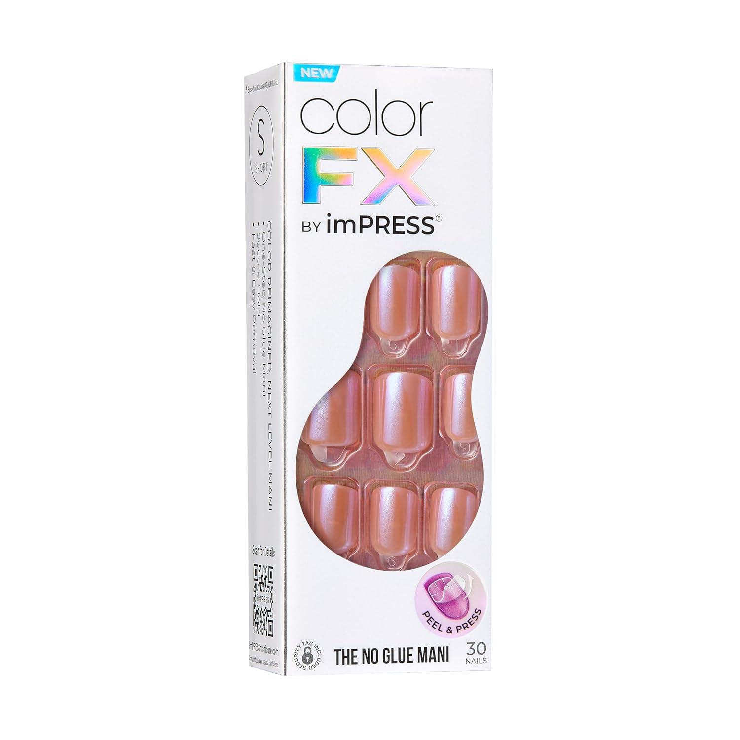 imageKISS imPRESS No Glue Mani Press On Nails Color FX Starstruck Beige Short Size Squoval Shape Includes 30 Nails Prep Pad Instructions Sheet 1 Manicure Stick 1 Mini FileShort Squoval
