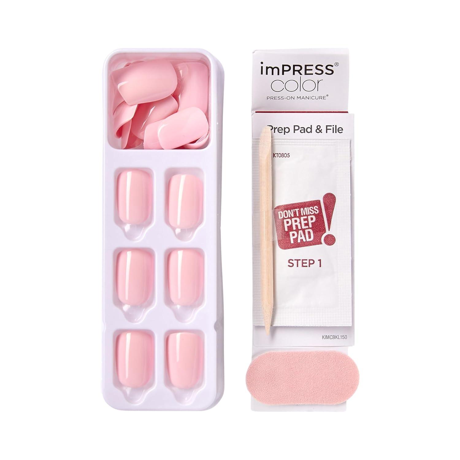 imageKISS imPRESS No Glue Mani Press On Nails Color Point Pink Pink Short Size Squoval Shape Includes 30 Nails Prep Pad Instructions Sheet 1 Manicure Stick 1 Mini FilePick me Pink