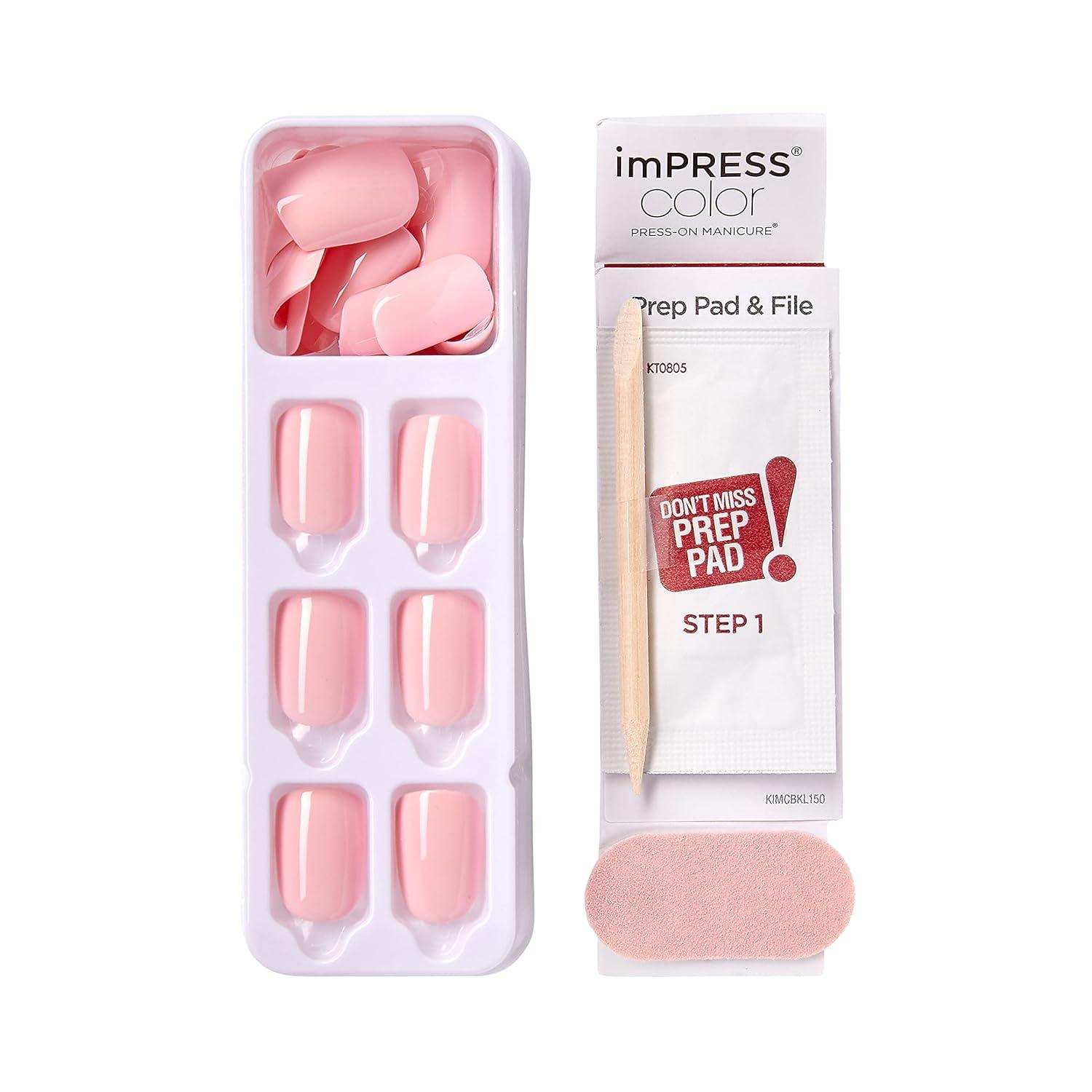 imageKISS imPRESS No Glue Mani Press On Nails Color Point Pink Pink Short Size Squoval Shape Includes 30 Nails Prep Pad Instructions Sheet 1 Manicure Stick 1 Mini FilePick me Pink