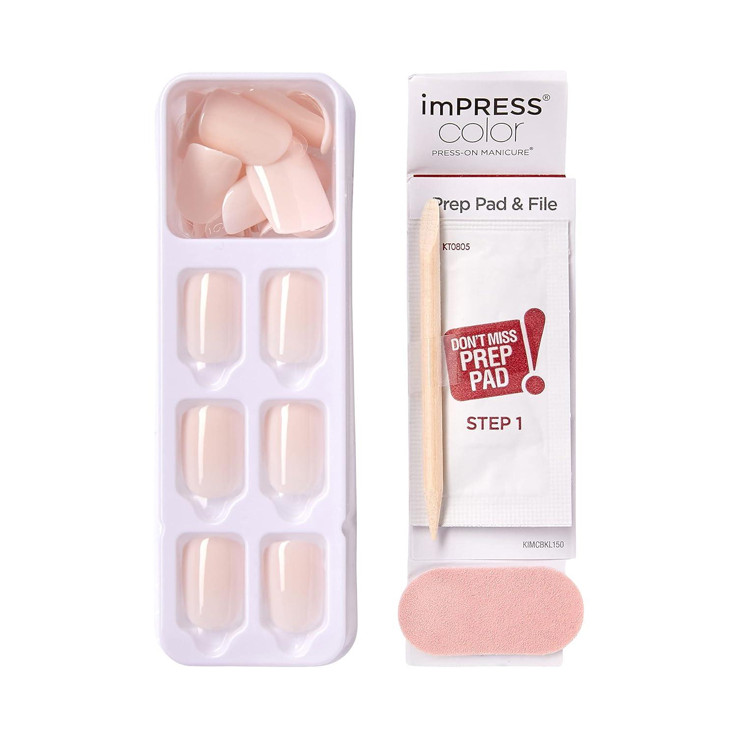 imageKISS imPRESS No Glue Mani Press On Nails Color Point Pink Pink Short Size Squoval Shape Includes 30 Nails Prep Pad Instructions Sheet 1 Manicure Stick 1 Mini FilePoint Pink