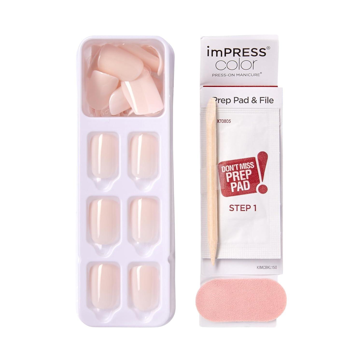 imageKISS imPRESS No Glue Mani Press On Nails Color Point Pink Pink Short Size Squoval Shape Includes 30 Nails Prep Pad Instructions Sheet 1 Manicure Stick 1 Mini FilePoint Pink