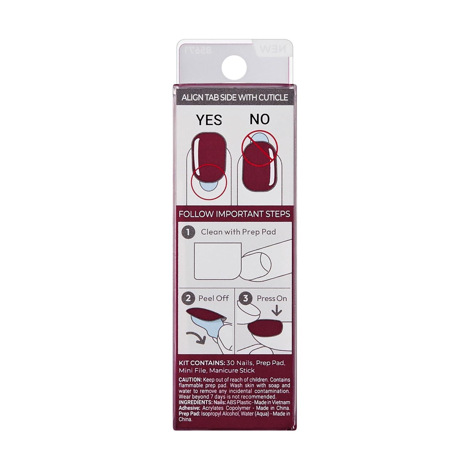 imageKISS imPRESS No Glue Mani Press On Nails Color Red Velvet Red Short Size Squoval Shape Includes 30 Nails Prep Pad Instructions Sheet 1 Manicure Stick 1 Mini File
