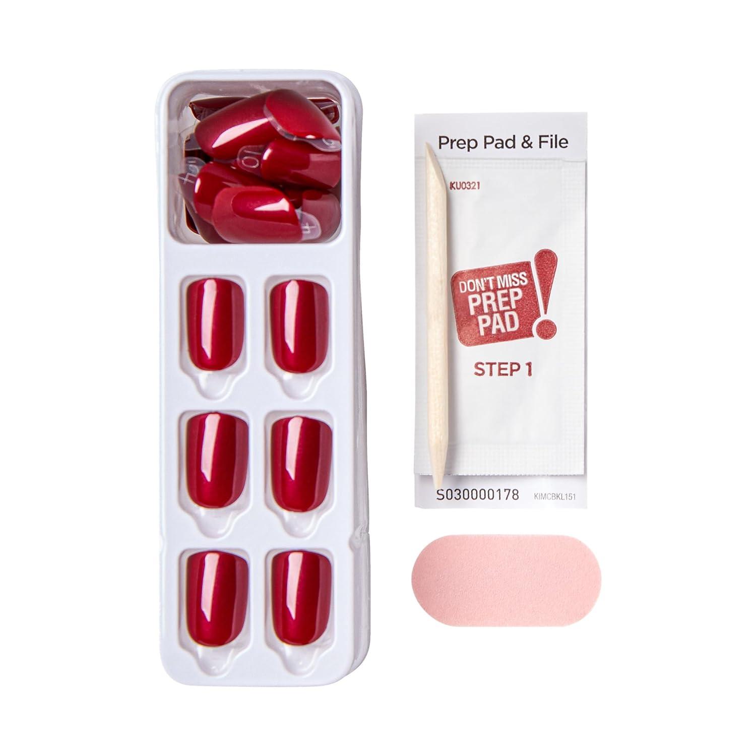 imageKISS imPRESS No Glue Mani Press On Nails Color Red Velvet Red Short Size Squoval Shape Includes 30 Nails Prep Pad Instructions Sheet 1 Manicure Stick 1 Mini File
