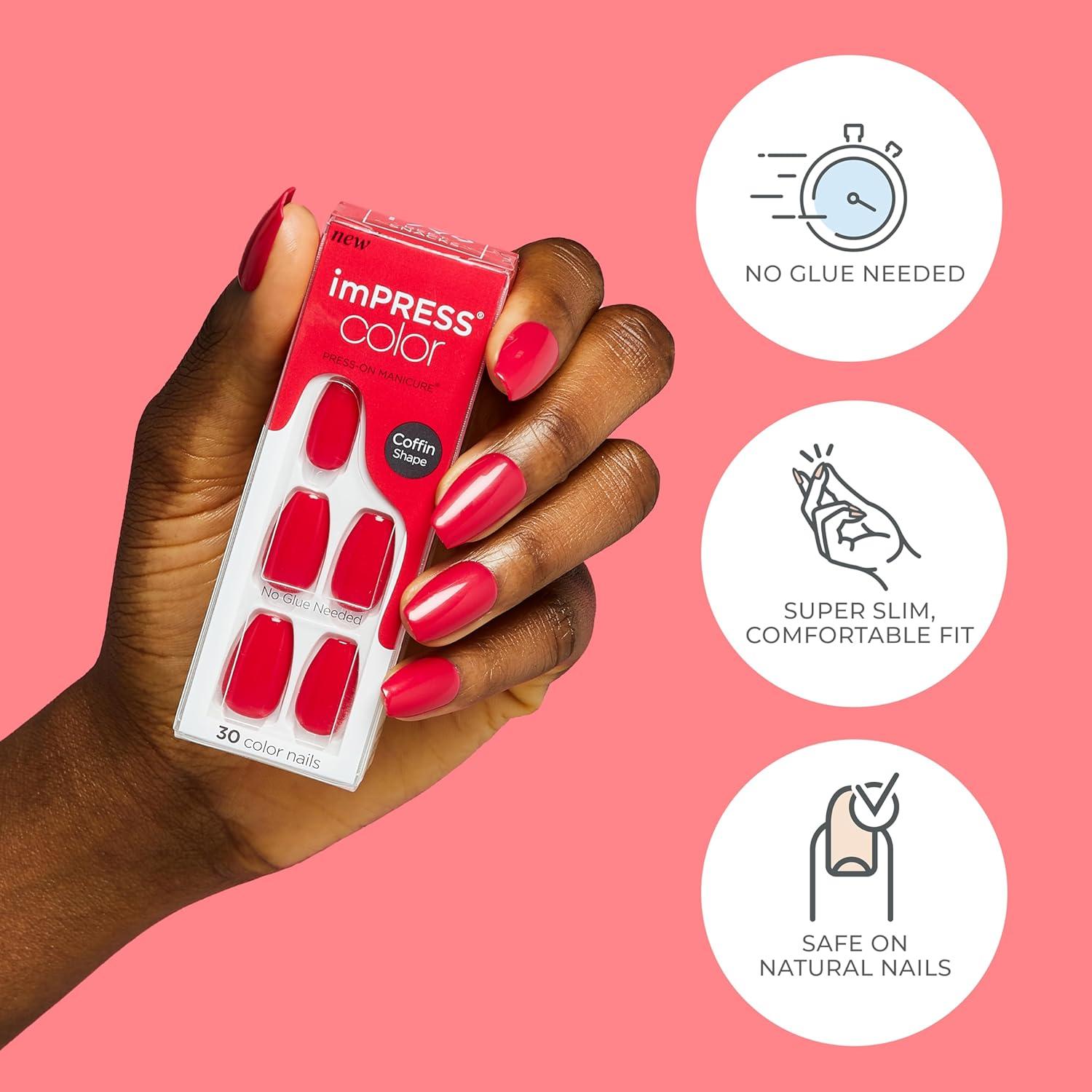 imageKISS imPRESS No Glue Mani Press On Nails Color Self Care Pink Short Size Squoval Shape Includes 30 Nails Prep Pad Instructions Sheet 1 Manicure Stick 1 Mini FileShort Pack of 2