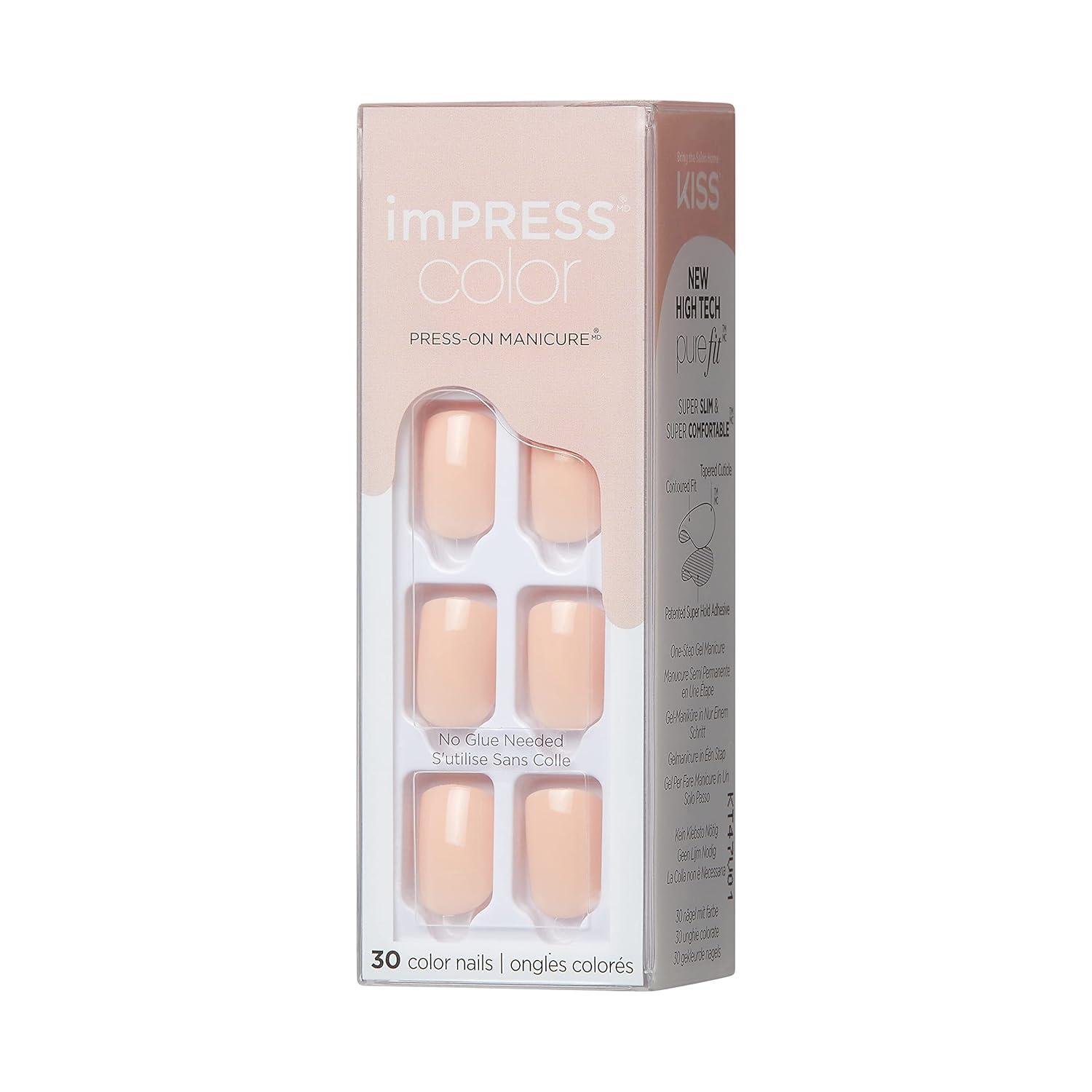 imageKISS imPRESS No Glue Mani Press On Nails Color Self Care Pink Short Size Squoval Shape Includes 30 Nails Prep Pad Instructions Sheet 1 Manicure Stick 1 Mini FileShort Pack of 2
