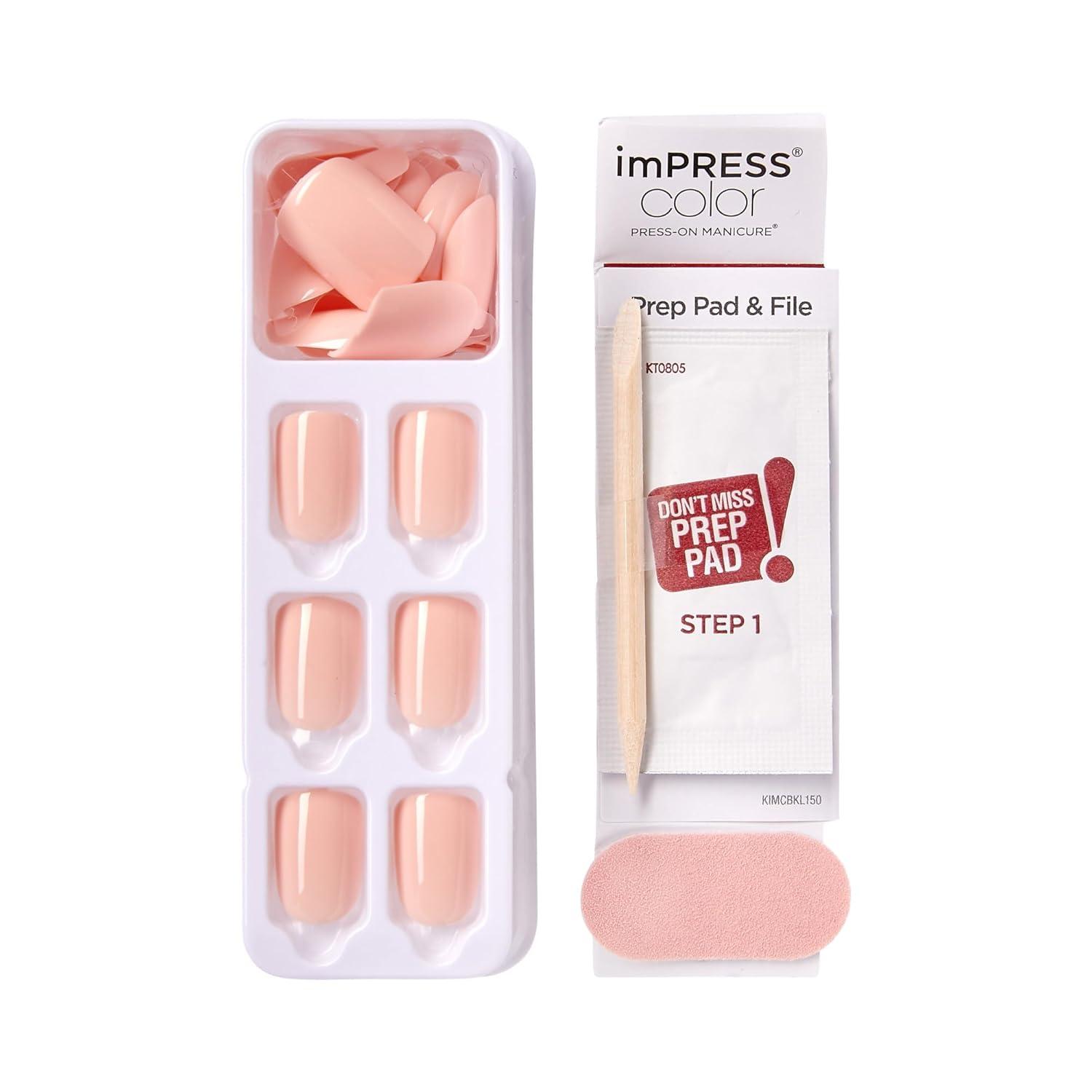 imageKISS imPRESS No Glue Mani Press On Nails Color Try Gray Gray Short Size Squoval Shape Includes 30 Nails Prep Pad Instructions Sheet 1 Manicure Stick 1 Mini FilePeevish Pink