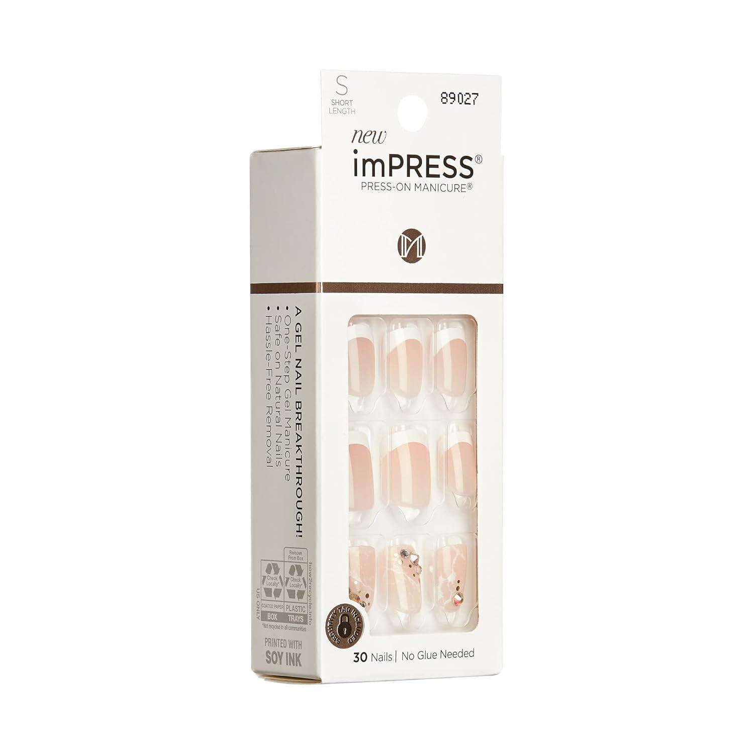 imageKISS imPRESS No Glue Mani Press On Nails Design Eternity Medium Blue Short Size Squoval Shape Includes 30 Nails Prep Pad Instructions Sheet 1 Manicure Stick 1 Mini FileFrench