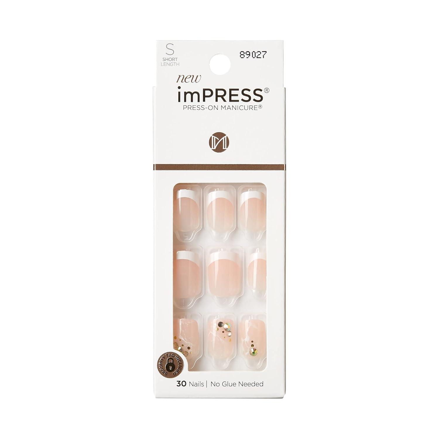imageKISS imPRESS No Glue Mani Press On Nails Design Eternity Medium Blue Short Size Squoval Shape Includes 30 Nails Prep Pad Instructions Sheet 1 Manicure Stick 1 Mini FileFrench