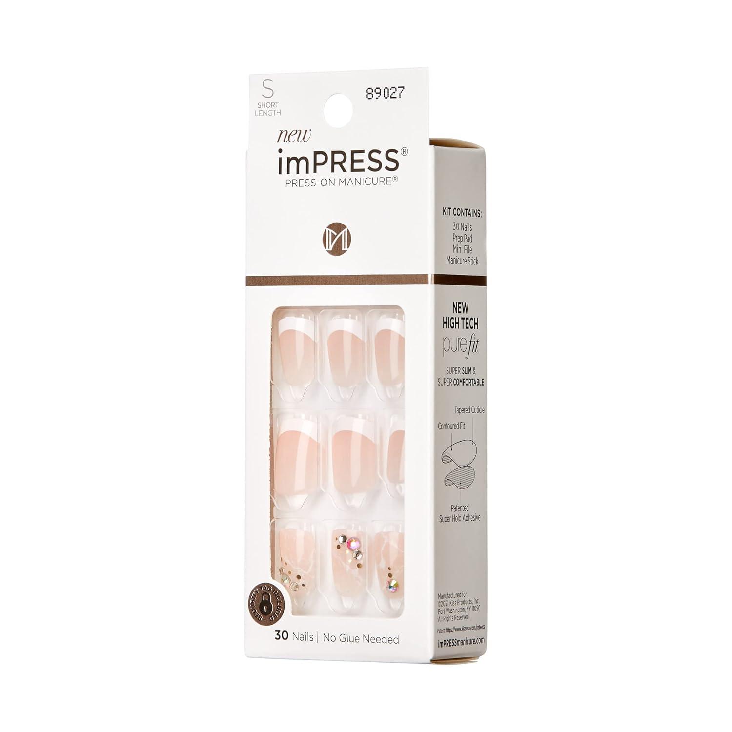 imageKISS imPRESS No Glue Mani Press On Nails Design Eternity Medium Blue Short Size Squoval Shape Includes 30 Nails Prep Pad Instructions Sheet 1 Manicure Stick 1 Mini FileFrench