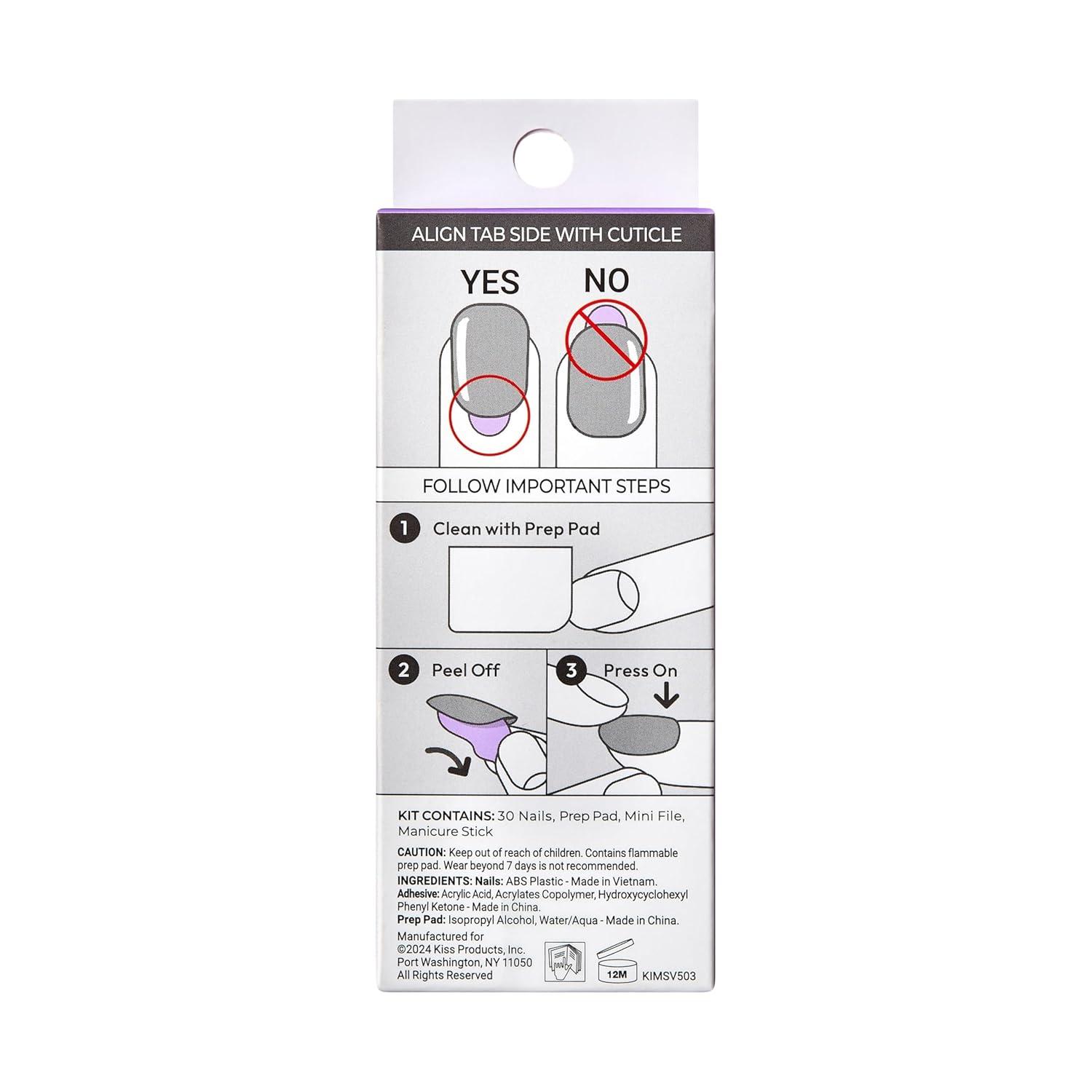 imageKISS imPRESS No Glue Mani Press On Nails Design Eternity Medium Blue Short Size Squoval Shape Includes 30 Nails Prep Pad Instructions Sheet 1 Manicure Stick 1 Mini FilePink