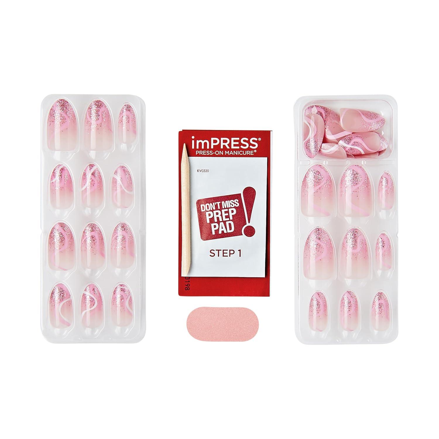imageKISS imPRESS No Glue Mani Press On Nails Design Wild Venus Pink Medium Size Almond Shape Includes 30 Nails Prep Pad Instructions Sheet 1 Manicure Stick 1 Mini File