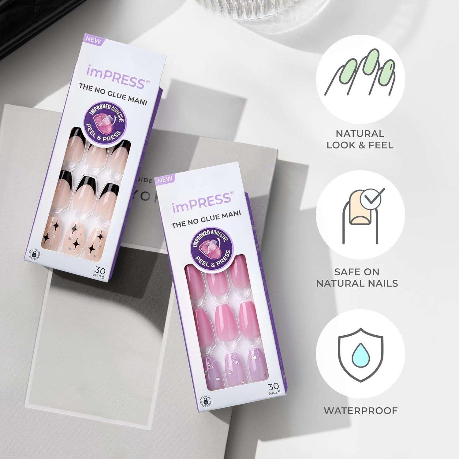 imageKISS imPRESS No Glue Mani Press On Nails Design Wild Venus Pink Medium Size Almond Shape Includes 30 Nails Prep Pad Instructions Sheet 1 Manicure Stick 1 Mini File