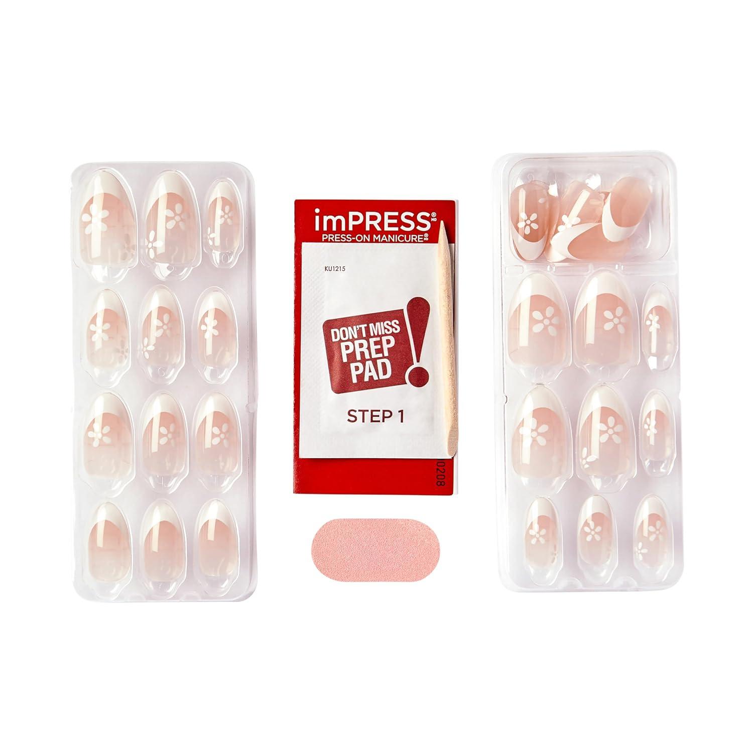 imageKISS imPRESS No Glue Mani Press On Nails French Ditto Light Neutral Pink Tip French Short Size Oval Shape Includes 30 Nails Prep Pad Instructions Sheet 1 Manicure Stick 1 Mini FileFearless