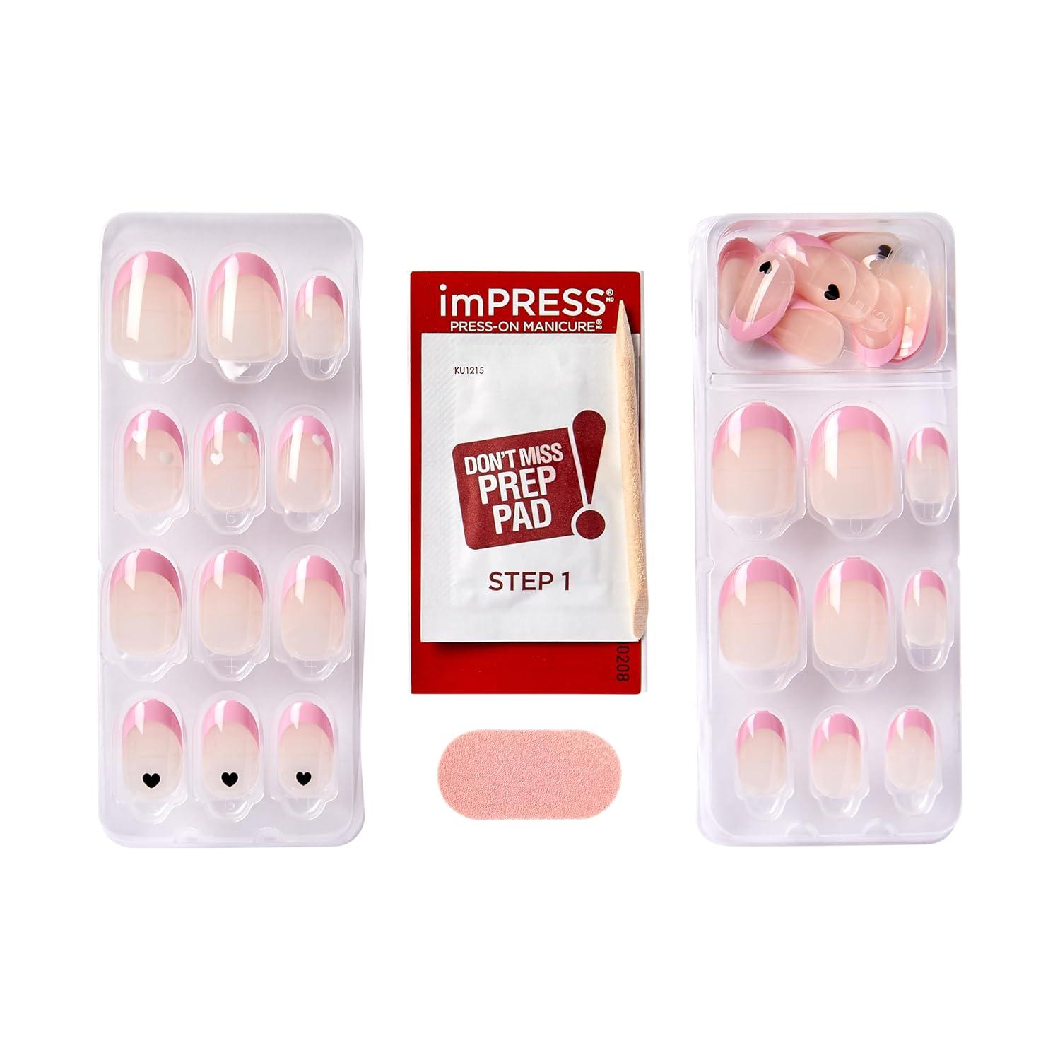 imageKISS imPRESS No Glue Mani Press On Nails French Ditto Light Neutral Pink Tip French Short Size Oval Shape Includes 30 Nails Prep Pad Instructions Sheet 1 Manicure Stick 1 Mini FileDitto