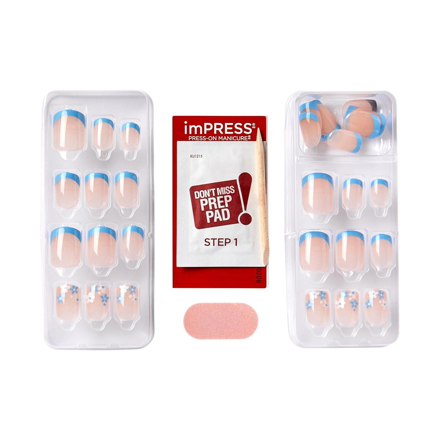 imageKISS imPRESS No Glue Mani Press On Nails French Ditto Light Neutral Pink Tip French Short Size Oval Shape Includes 30 Nails Prep Pad Instructions Sheet 1 Manicure Stick 1 Mini FileSnooze