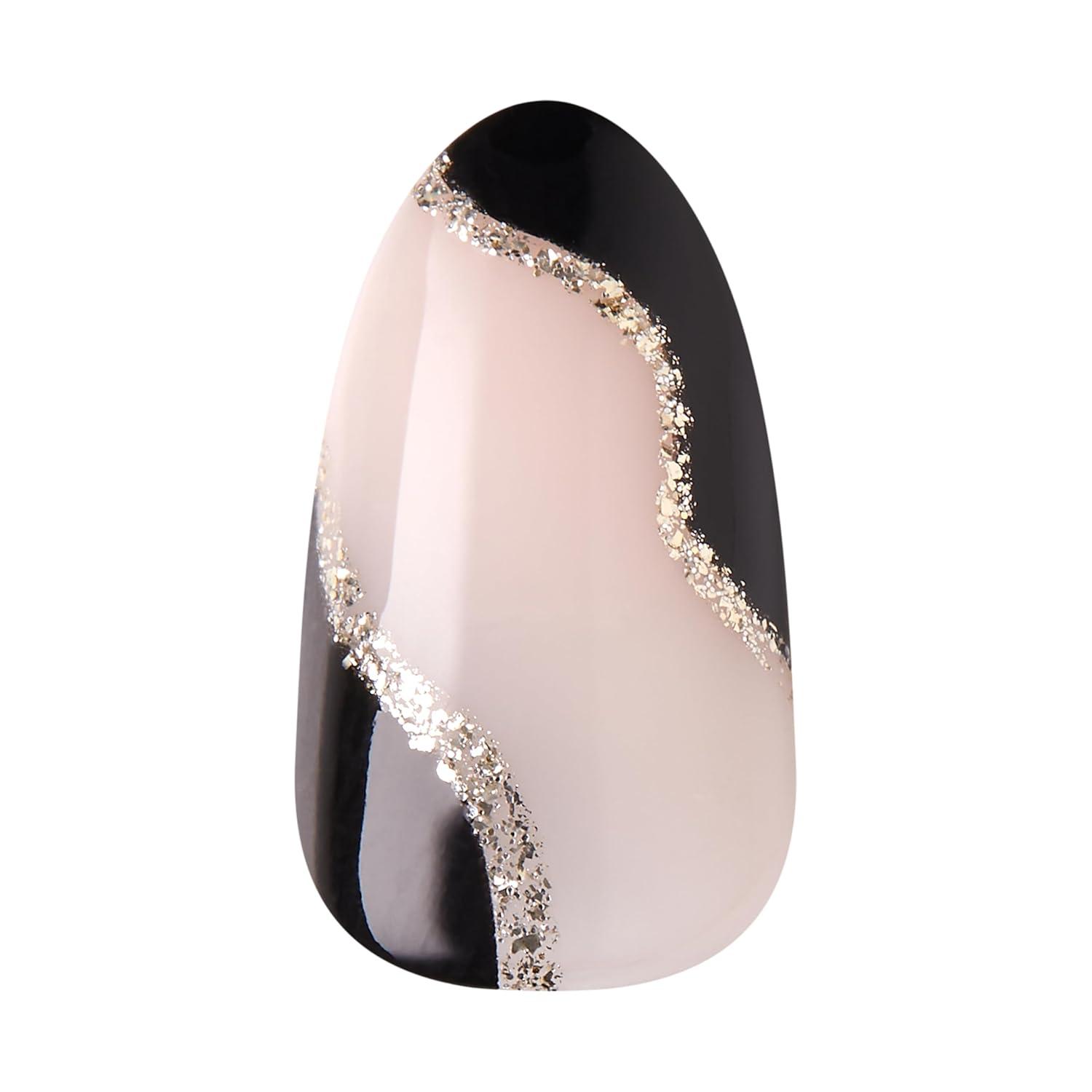 imageKISS imPRESS No Glue Mani Press On Nails French Illusion Dark Neutral Black Tip French Medium Size Almond Shape Includes 30 Nails Prep Pad Instructions Sheet 1 Manicure Stick 1 Mini FileDark Neutral Black Tip French