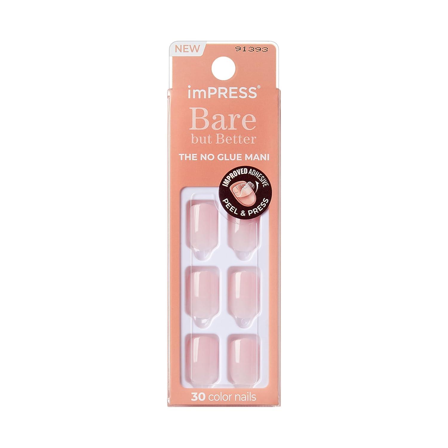 imageKISS imPRESS No Glue Mani Press On Nails Instinct Light Pink Short Size Squoval Shape Includes 30 Nails Prep Pad Instructions Sheet 1 Manicure Stick 1 Mini File