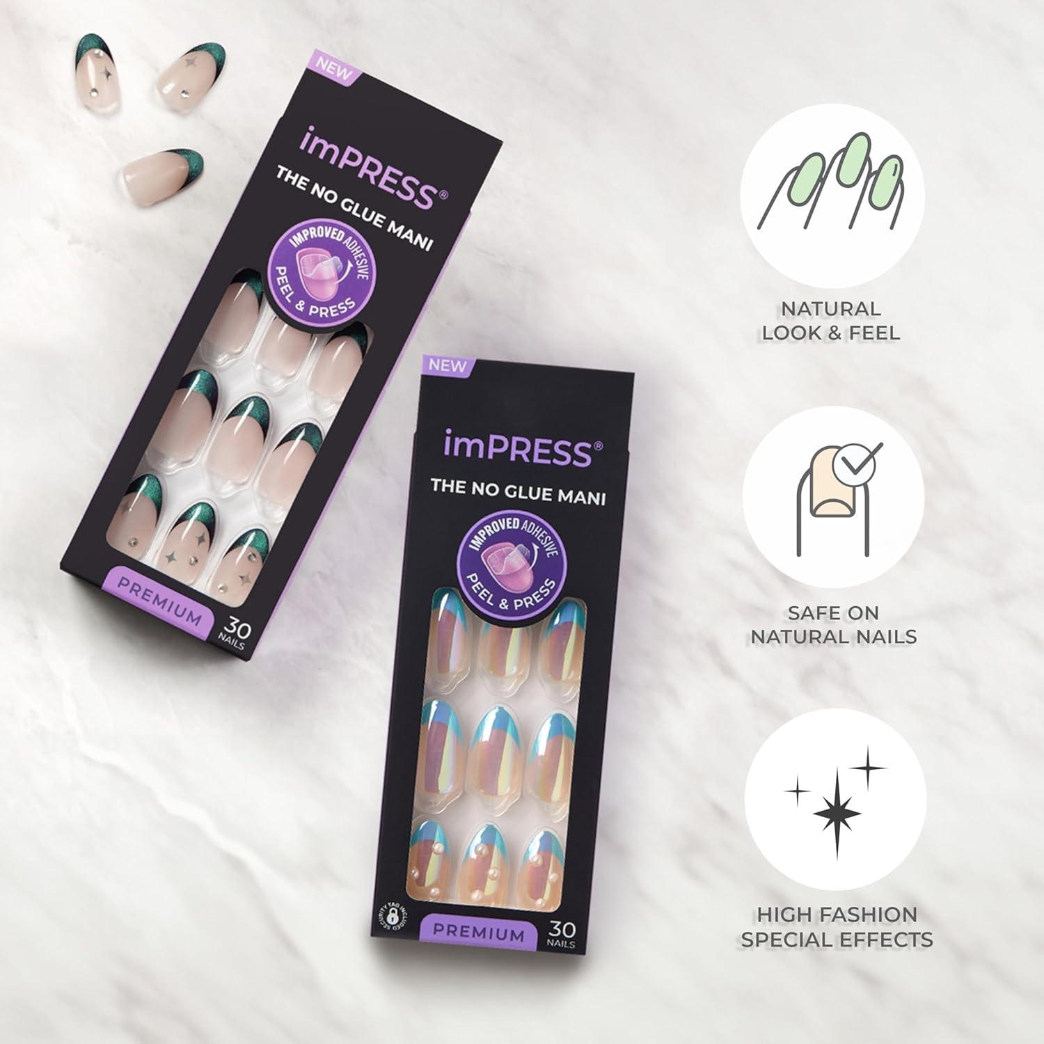 imageKISS imPRESS No Glue Mani Press On Nails Premium Best Life Blue Medium Size Almond Shape Includes 30 Nails Prep Pad Instructions Sheet 1 Manicure Stick 1 Mini FileVisions