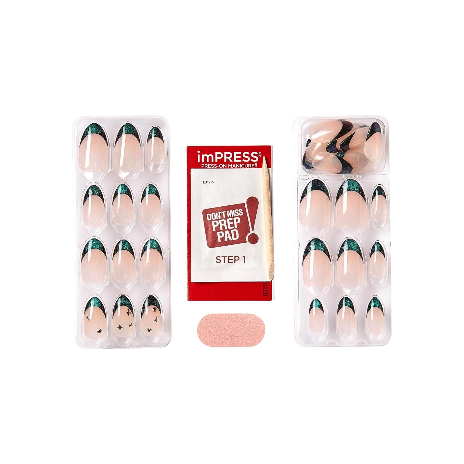 imageKISS imPRESS No Glue Mani Press On Nails Premium Best Life Blue Medium Size Almond Shape Includes 30 Nails Prep Pad Instructions Sheet 1 Manicure Stick 1 Mini FileVisions