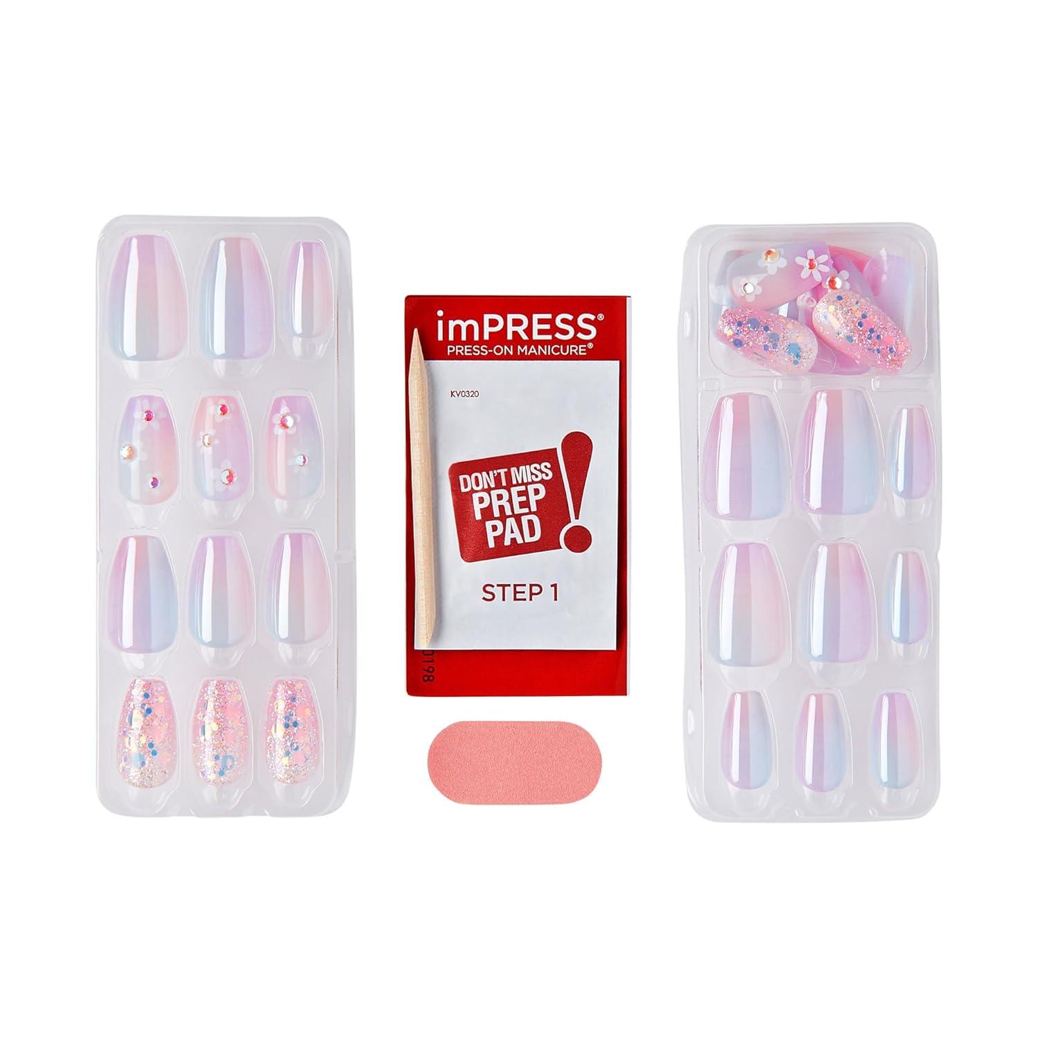 imageKISS imPRESS No Glue Mani Press On Nails Premium Best Life Blue Medium Size Almond Shape Includes 30 Nails Prep Pad Instructions Sheet 1 Manicure Stick 1 Mini FilePortal