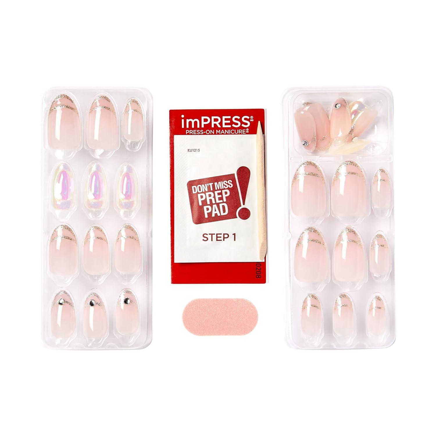 imageKISS imPRESS No Glue Mani Press On Nails Premium Best Life Blue Medium Size Almond Shape Includes 30 Nails Prep Pad Instructions Sheet 1 Manicure Stick 1 Mini FileAll My Love