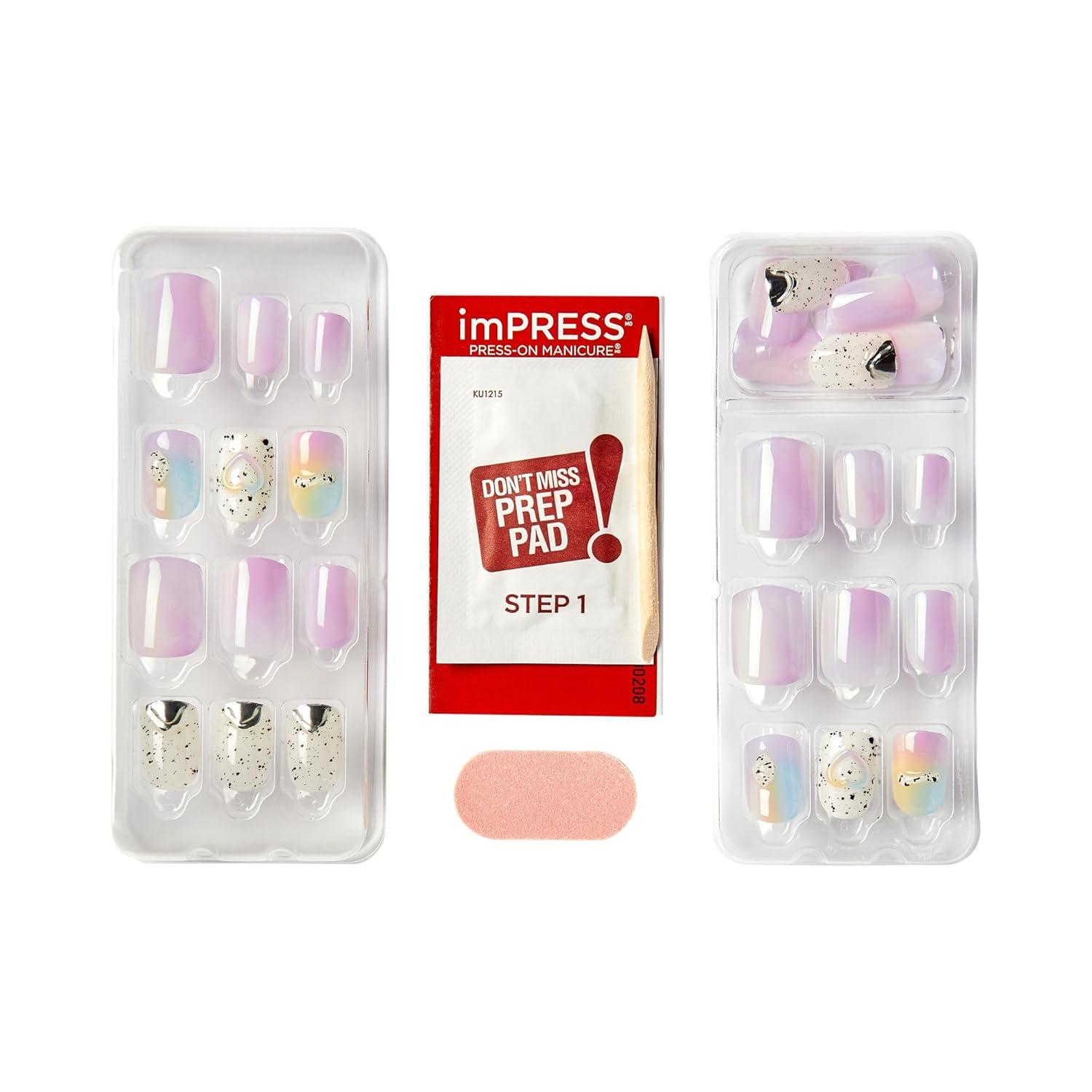 imageKISS imPRESS PressOn Manicure Premium Collection Fake Nails Sweet Life Purple Jelly Squiggle Short ampamp Square Easy To Apply Super Hold Chip Proof Smudge Proof No Dry Time Durable 30 Count